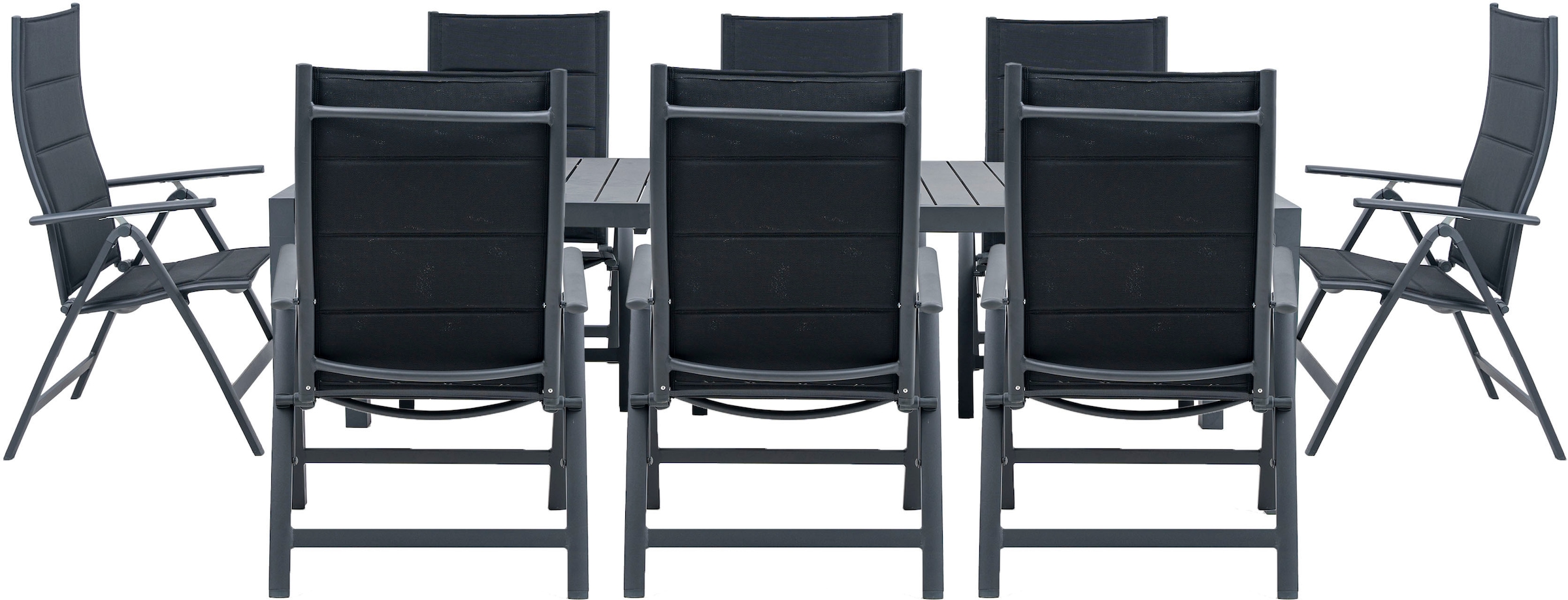 KONIFERA Garten-Essgruppe »»Carini««, (Set, 9 tlg., 8x Sessel, Tisch ausziehbar 90x184-224x75 cm), Aluminium/ Textilgewebe