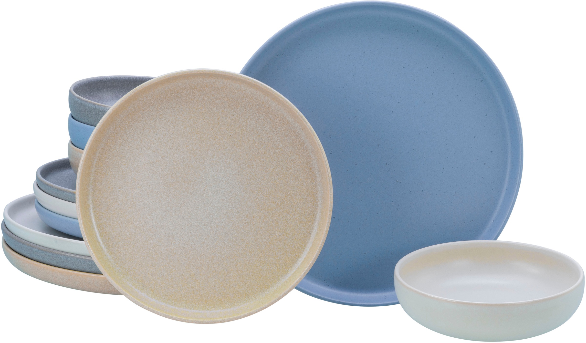 CREATABLE Teller-Set "Uno Nordic, Tellerset 12-tlg.", 12bunt, Geschirr-Sets, Nordische Ästhetik, Spezialglasur