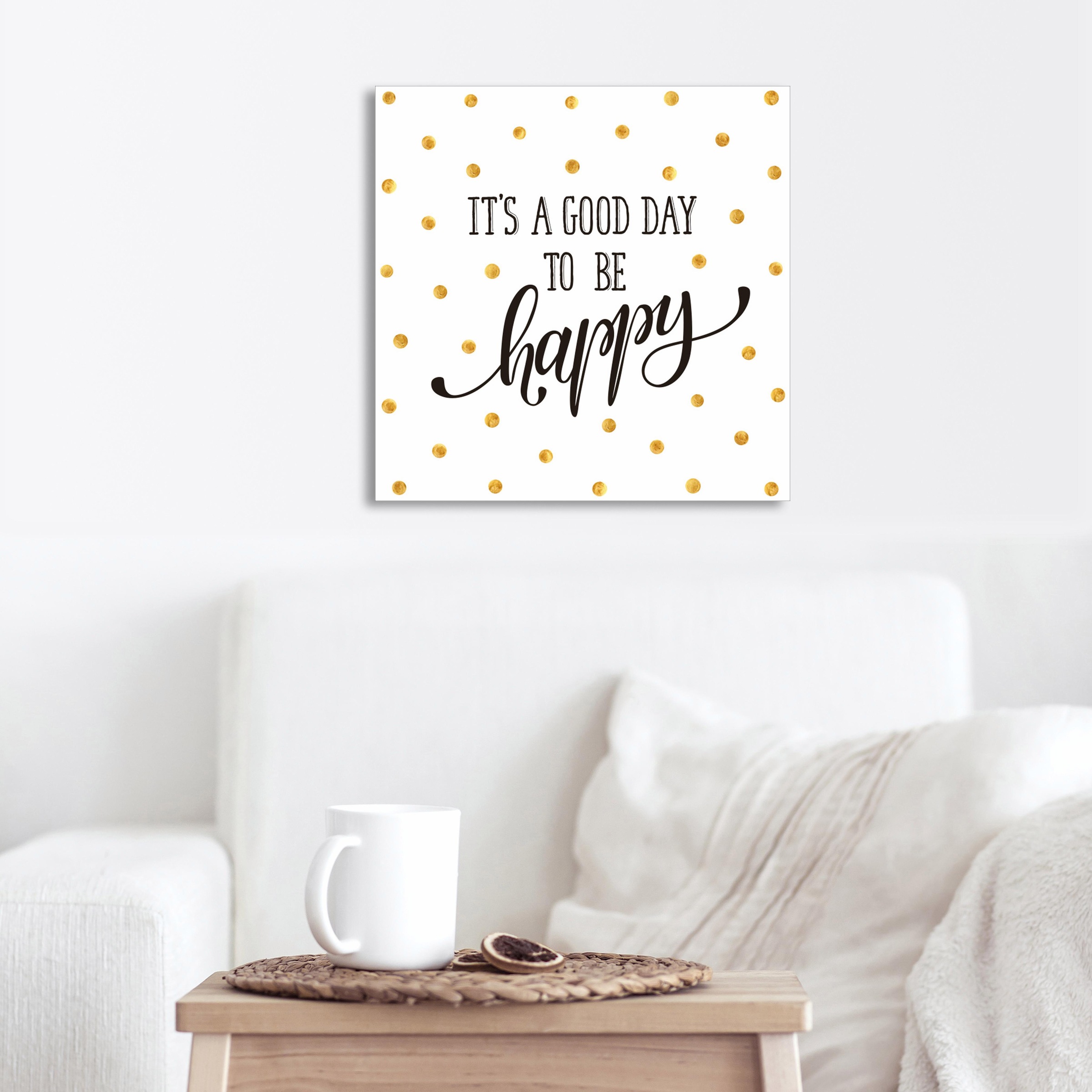 queence Leinwandbild "Happy", Schneeflocken-Motivationsbilder-Kunst-Sprüche günstig online kaufen