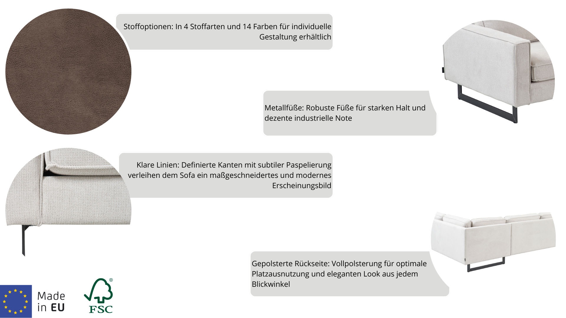 Home affaire 2-Sitzer "Pinto, 166 cm, Cord, Chenille, Lederoptik" mit Keder günstig online kaufen