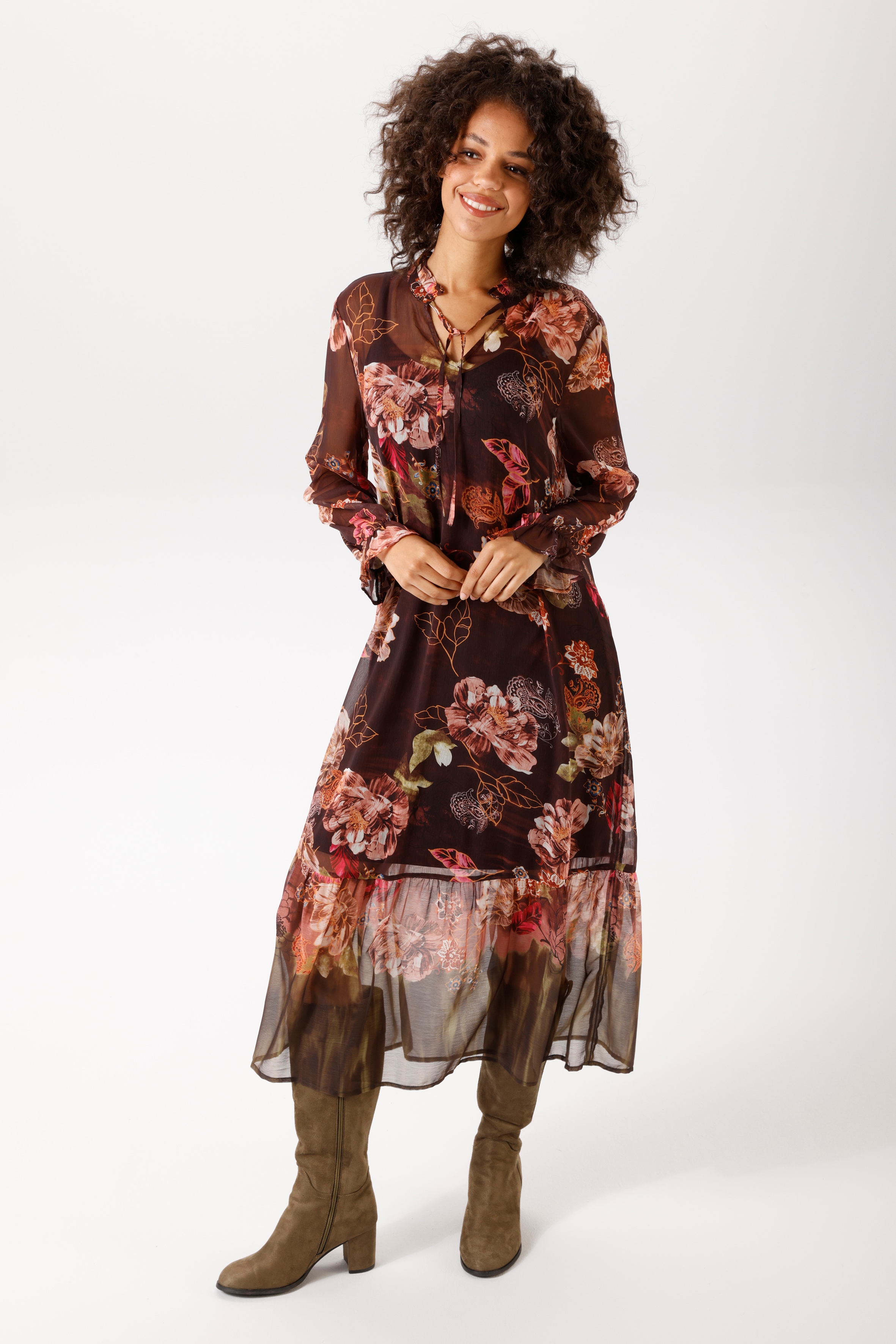 Aniston CASUAL Blusenkleid mit großflächigen, farbenfrohen Blumendruck - NEUE KOLLEKTION