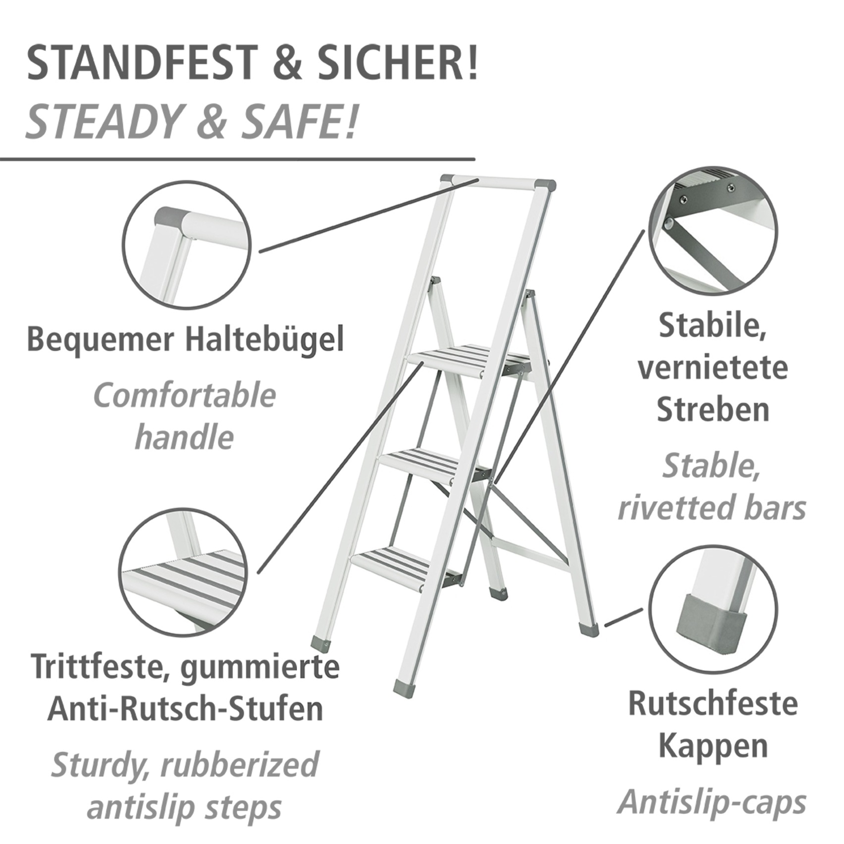 WENKO Trittleiter "Modell Alu-Design" Klapptritt Leiter, rutschsichere XXL- günstig online kaufen