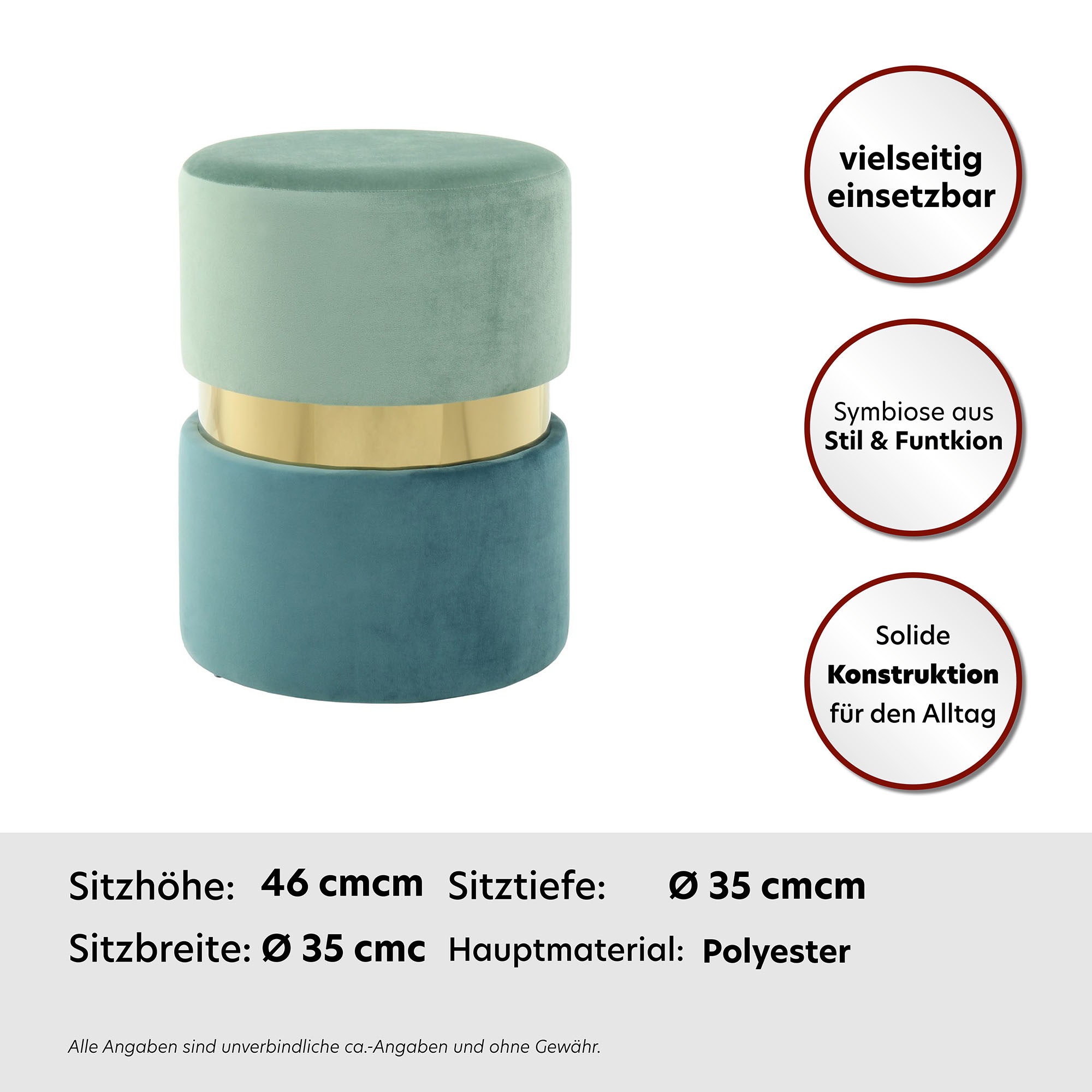 Kayoom Sitzhocker »Hocker Gipsy 825, stilvoller Sitzhocker, runde Form, stilvolles Design«, (1 St.), samtweich, platzsparend, vielfältig einsetzbar, weiche Polsterung