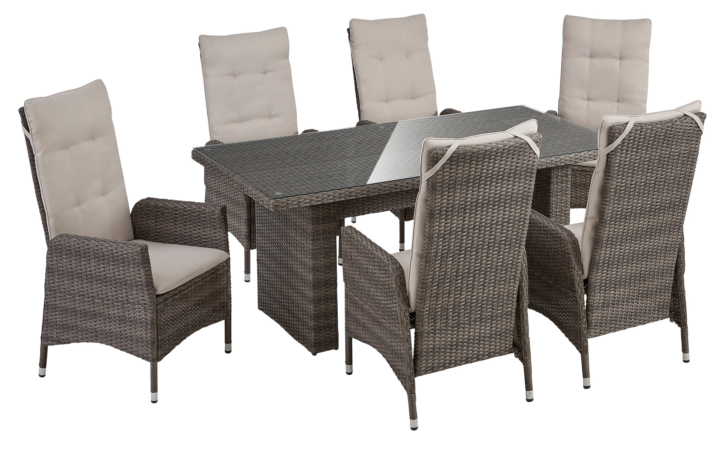 KONIFERA "Casablanca" Set, 6x Sessel, 1x Tisch 180x90x74 cm, Stahl/Polyratt günstig online kaufen