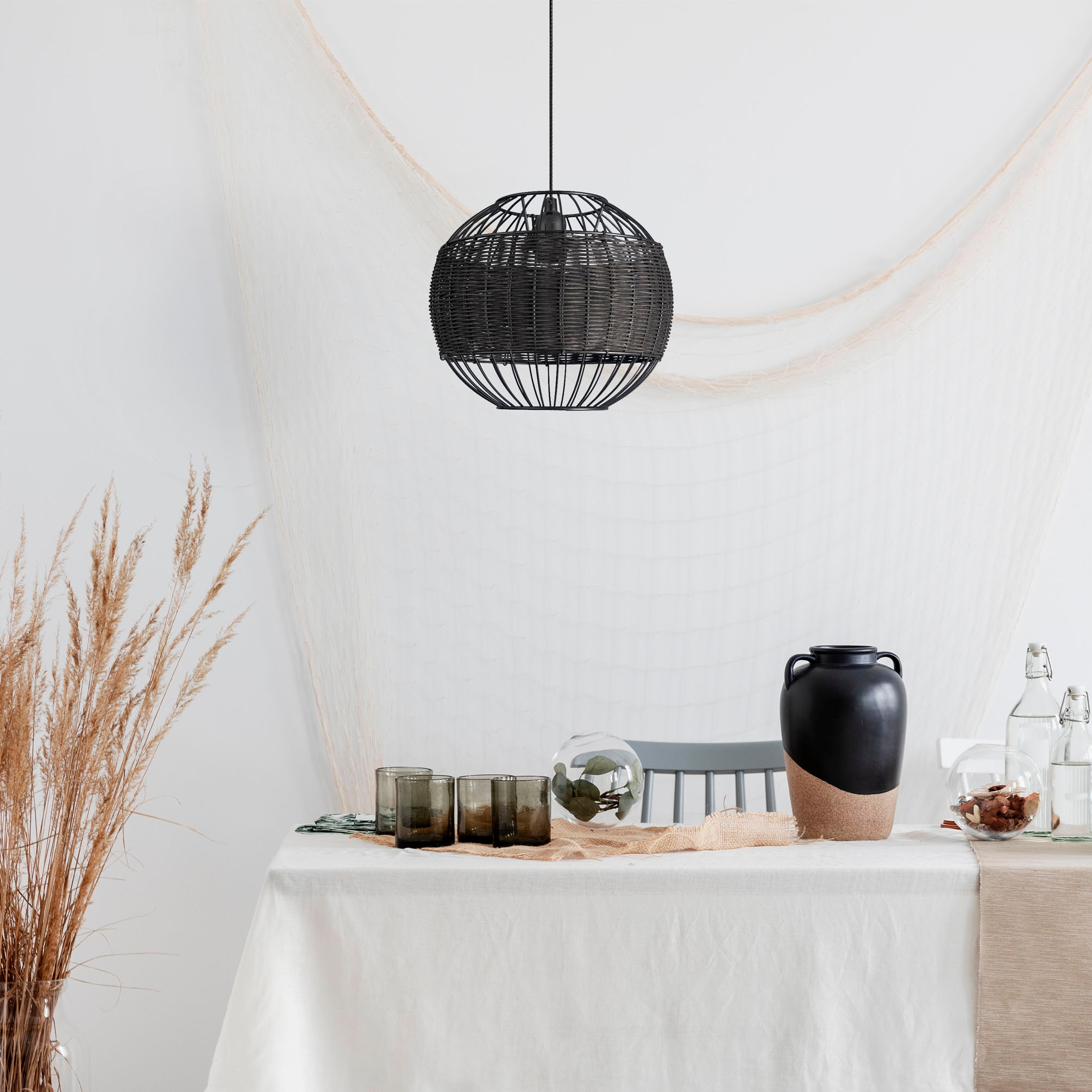 Paco Home Pendelleuchte »PUGLO«, Leuchtmittel E27 | ohne Leuchtmittel, Rattan Pendelleuchte Korb Lampe LED Rund Esstischlampe E27 Boho