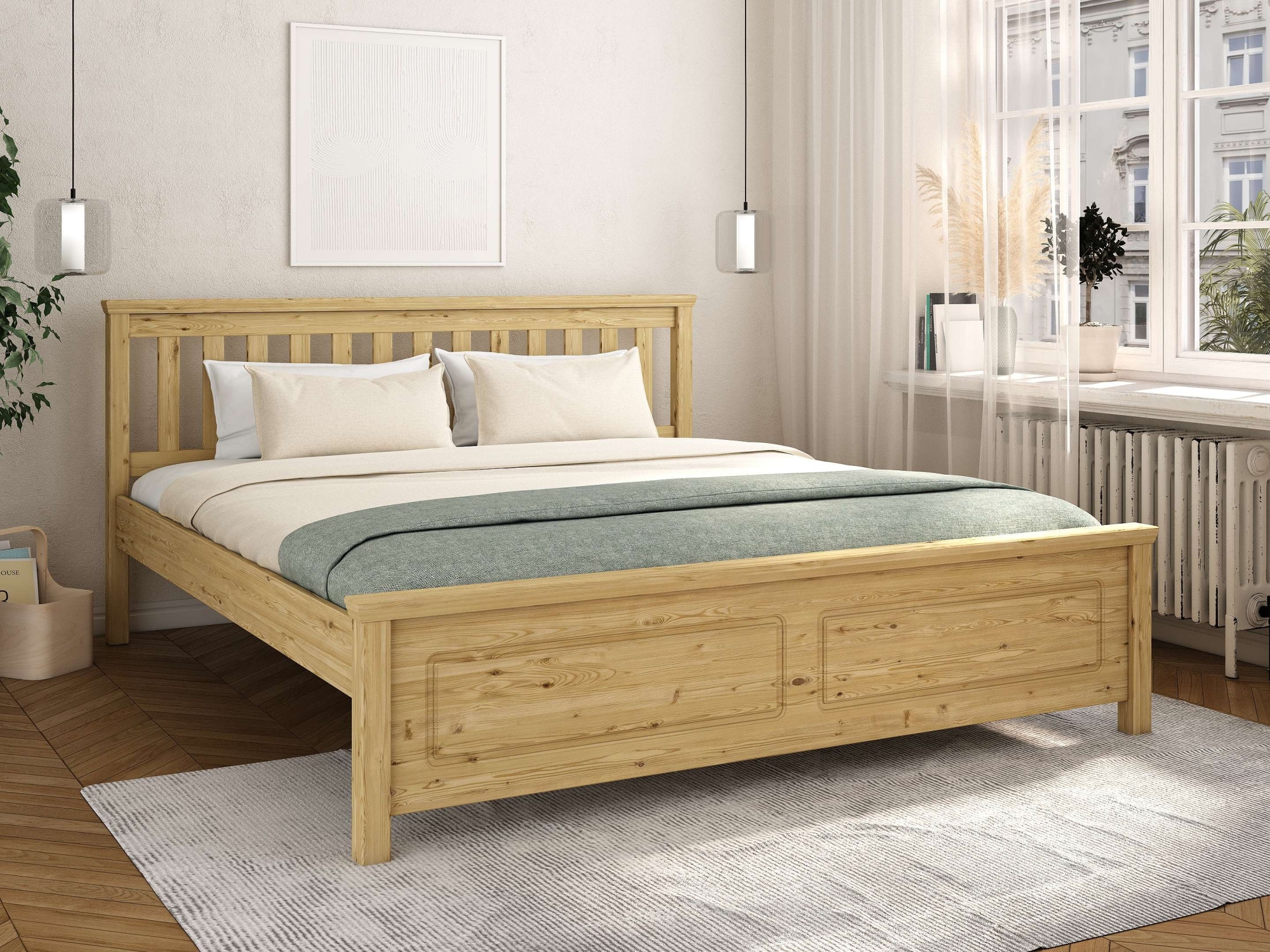 OTTO home Bett "Fredegaard, skandinavischer Stil, vielseitig kombinierbar, 2 Breiten" 180er oder 140er Breite, Sprossen am Kopfteil, mit Lattenrost, Kassettenoptik