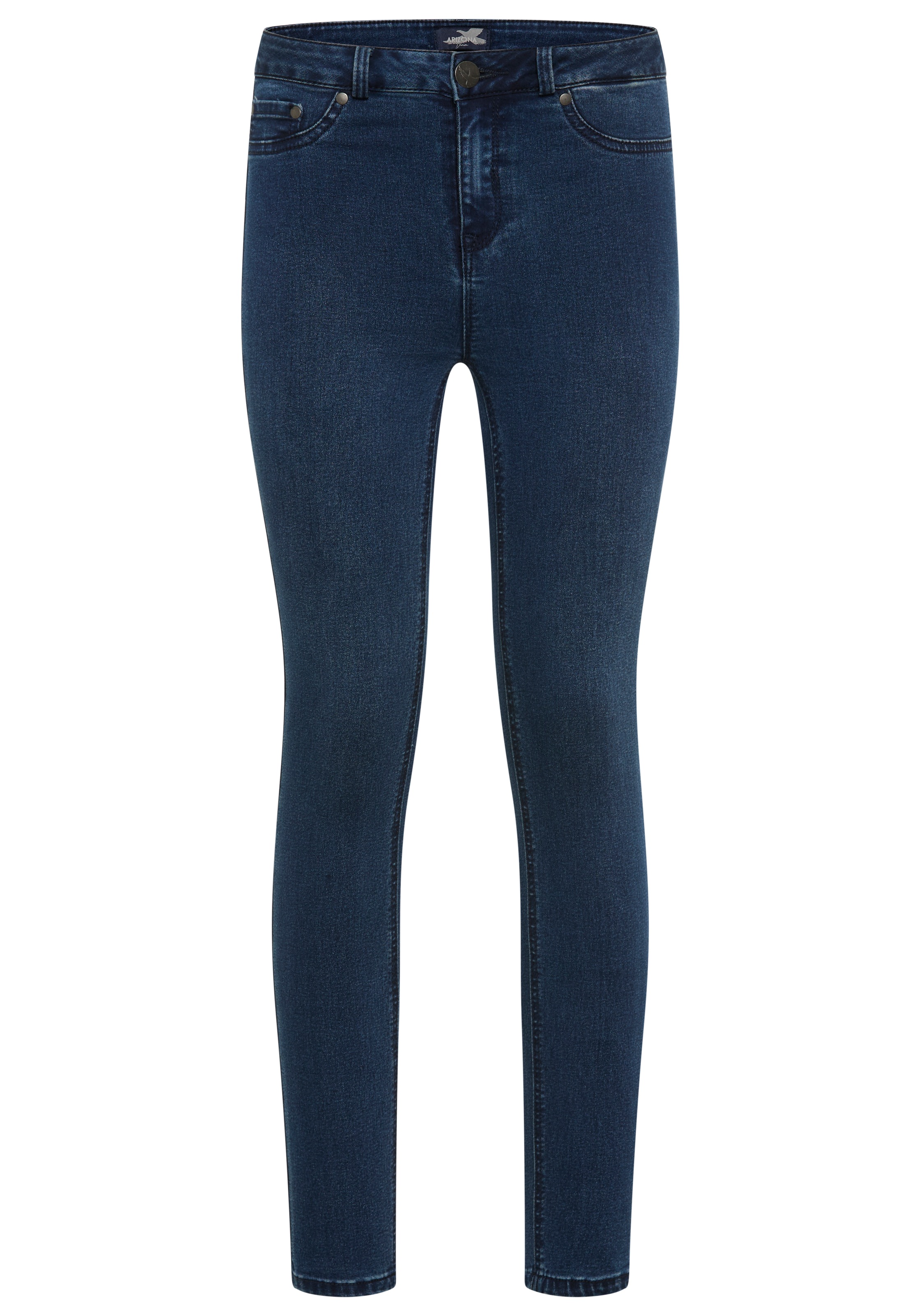Skinny-fit-Jeans ARIZONA "Ultra Stretch", Damen, Gr. 52, N-Gr, blau (dunkelblau us), Jeans, Obermaterial: 63% Baumwolle, 32% Polyester, 5% Elasthan, skinny fit knöchellang, Jeans, extra-eng geschnittene Beinform, modische Used-Waschung, Topseller 3