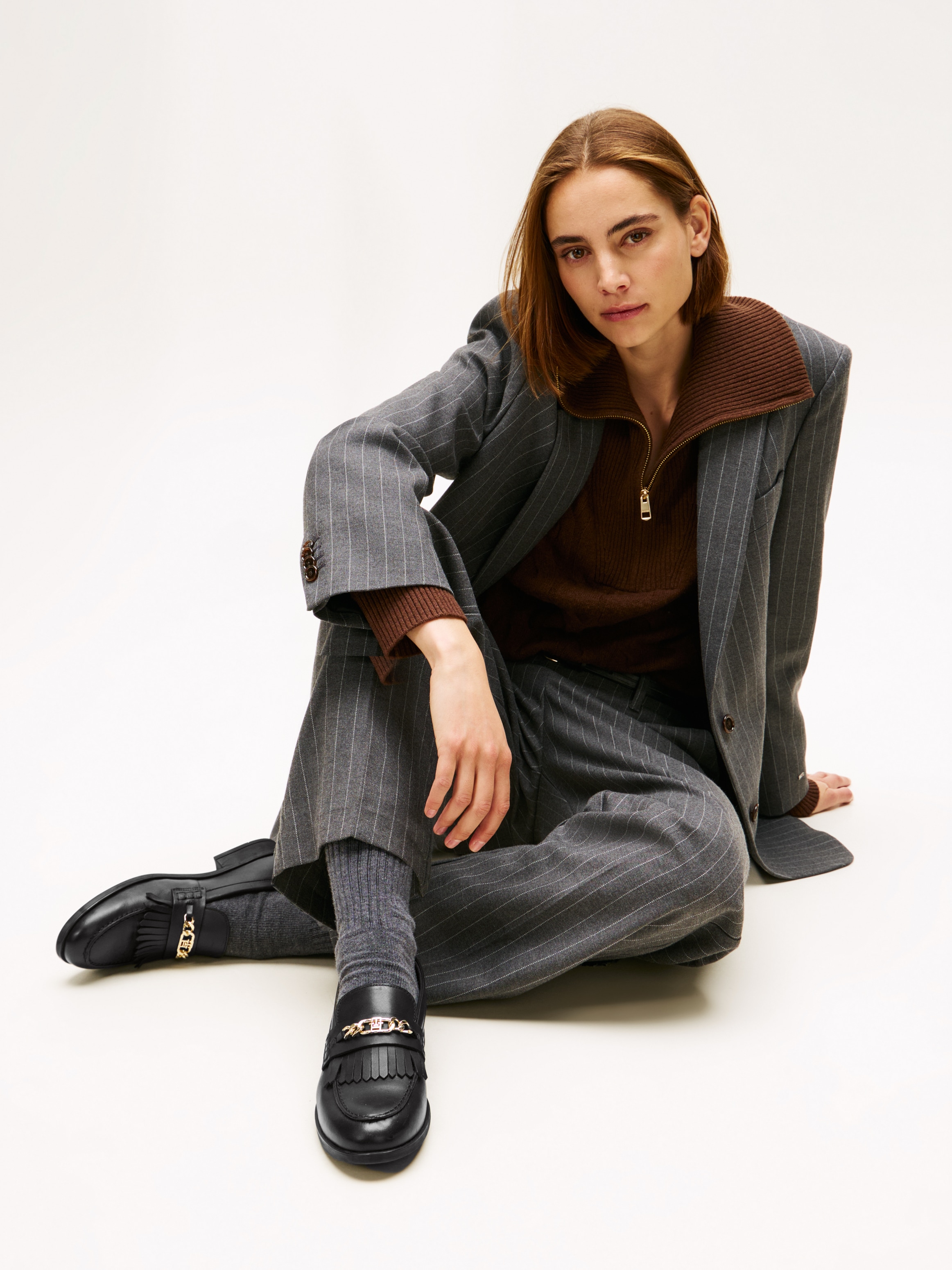 Tommy Hilfiger Loafer »TH CHAIN FRINGE LEATHER LOAFER«, Blockabsatz, Slipper, Businessschuh mit modischen Fransen