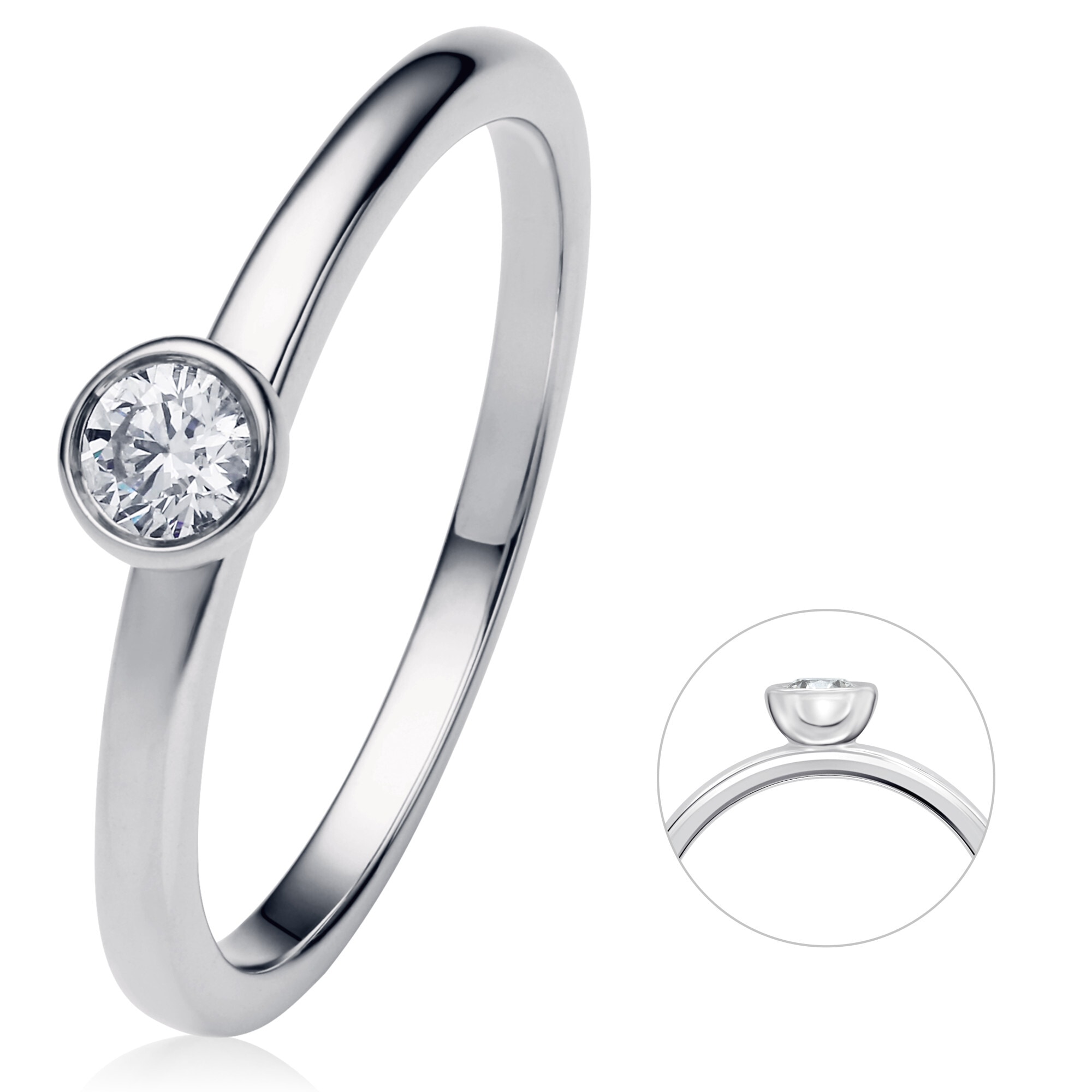 Diamantring »0.15 ct Diamant Brillant Zarge Ring aus 950 Platin«, Damen Platin Schmuck...