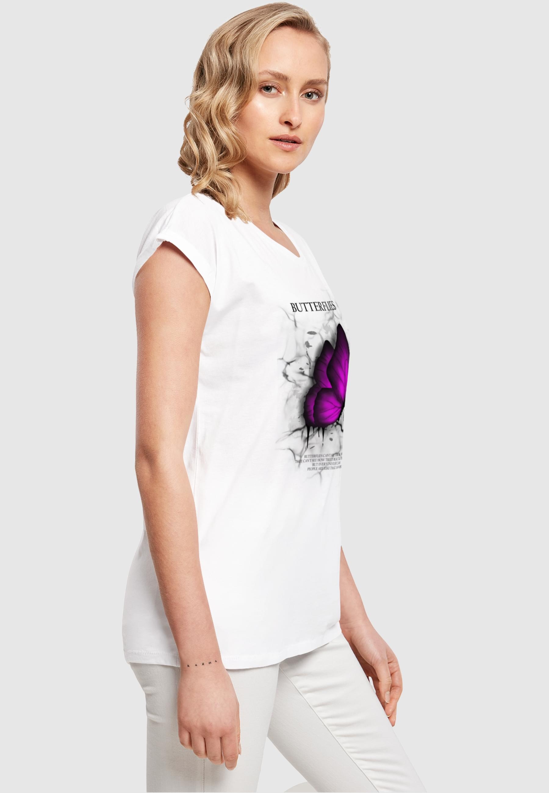 Merchcode T-Shirt »Merchcode Damen Ladies Butterflies Extended Shoulder Tee«, (1 tlg.)