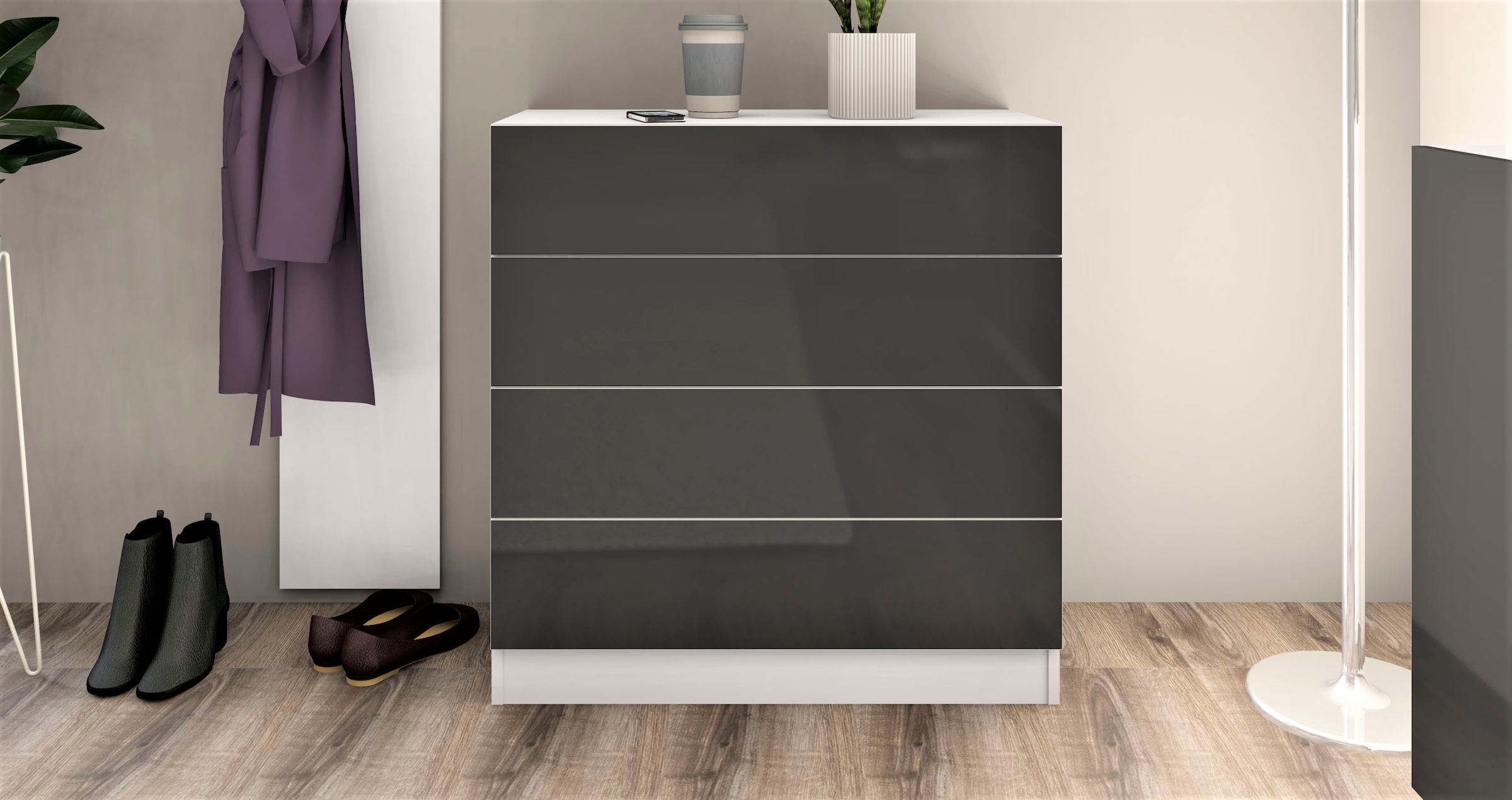 Kommode BORCHARDT MÖBEL, B:76cm H:79cm T:35cm, weiß, Holzwerkstoff, Schlafzimmer, Sideboards, "Vaasa, Kommode mit 4 Schubkästen auf Kugelführungen"