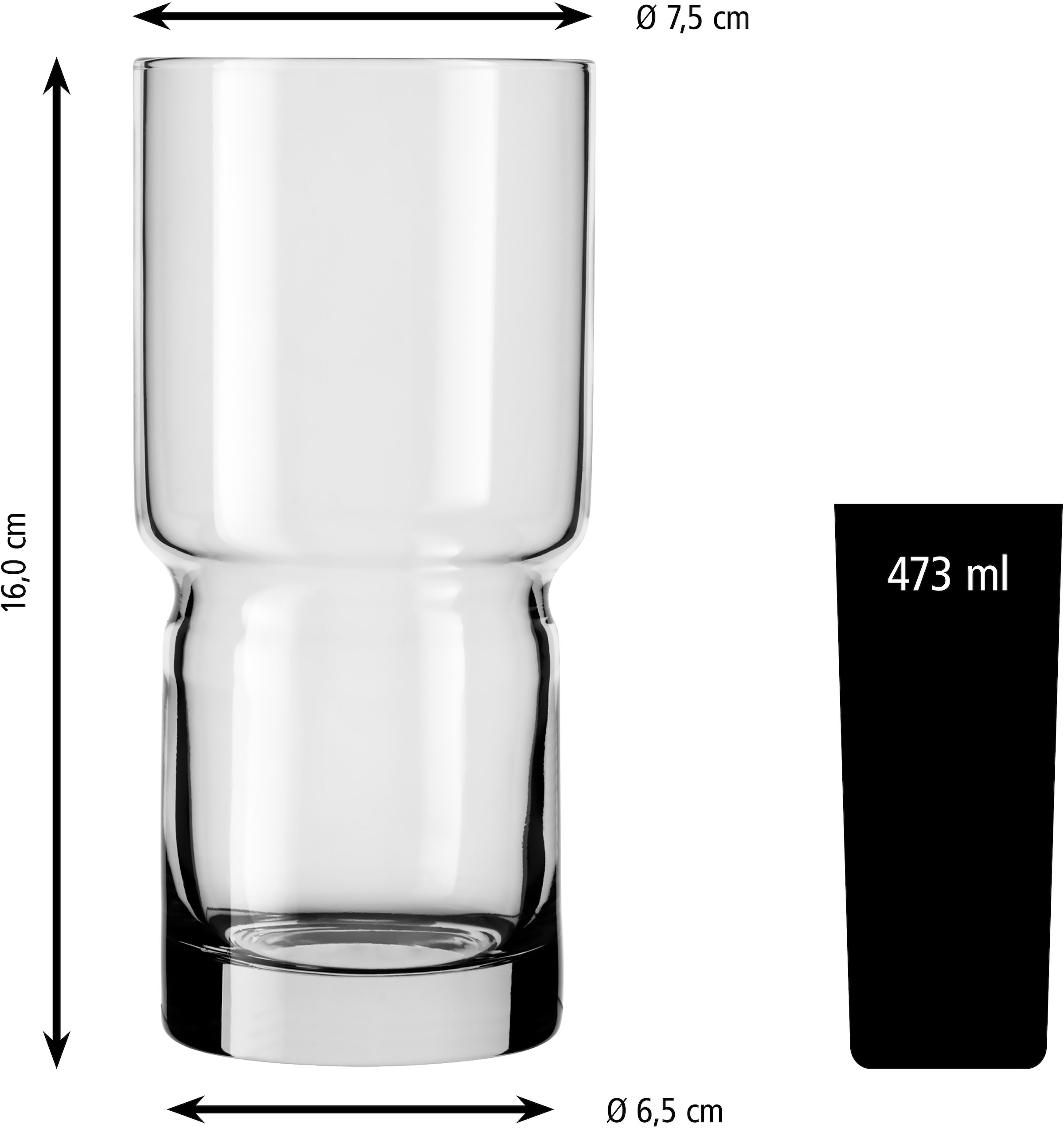 LIBBEY Gläser-Set »Cooler Glas -NEWTON- 473 ml, Ø: 7,5 cm, H: 16 cm, 12er Set«, (Set, 12 tlg.), hochwertig verarbeitet, im modernen Design
