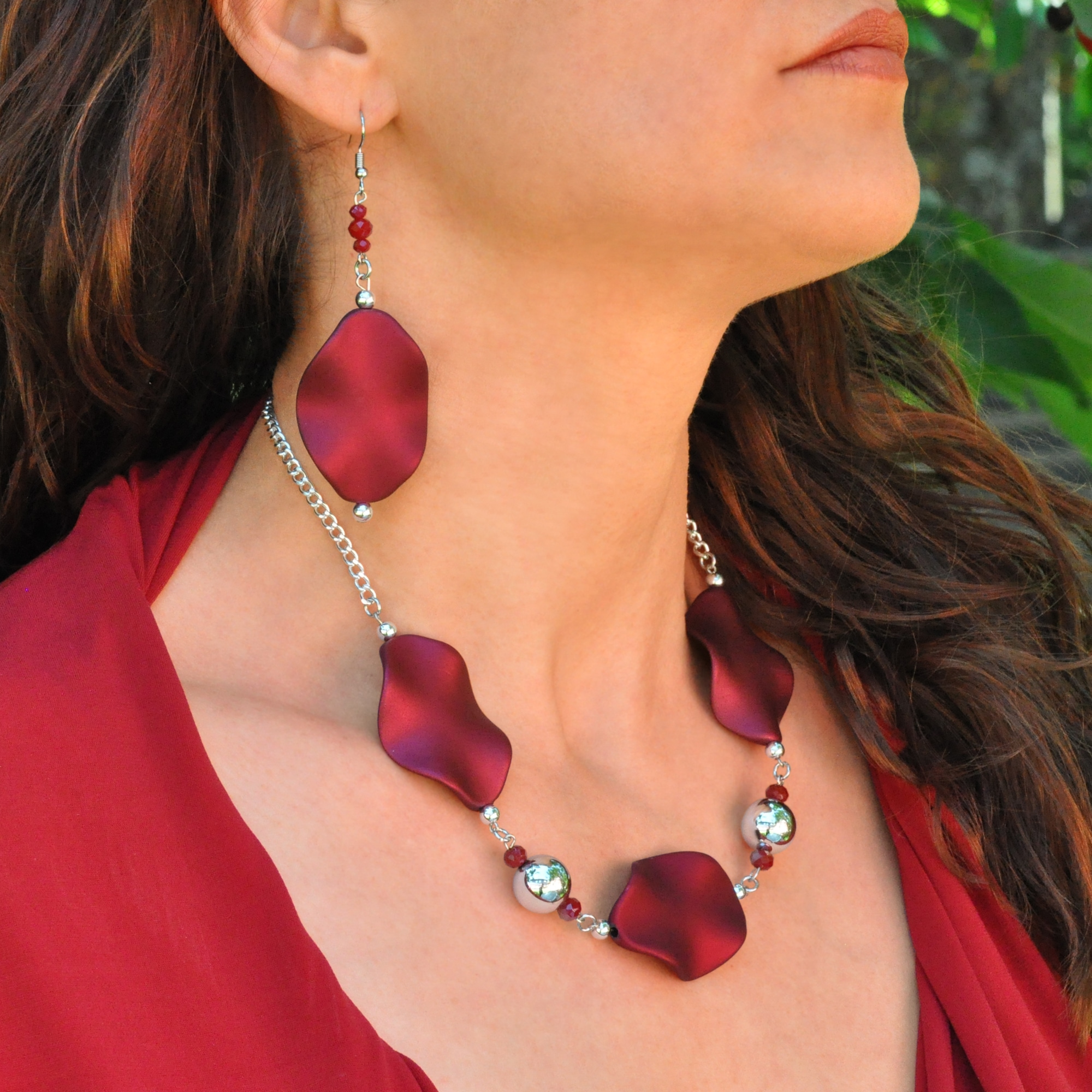 Steuer Paar Ohrhänger »Metall glanz Glasstein bordeaux rot«