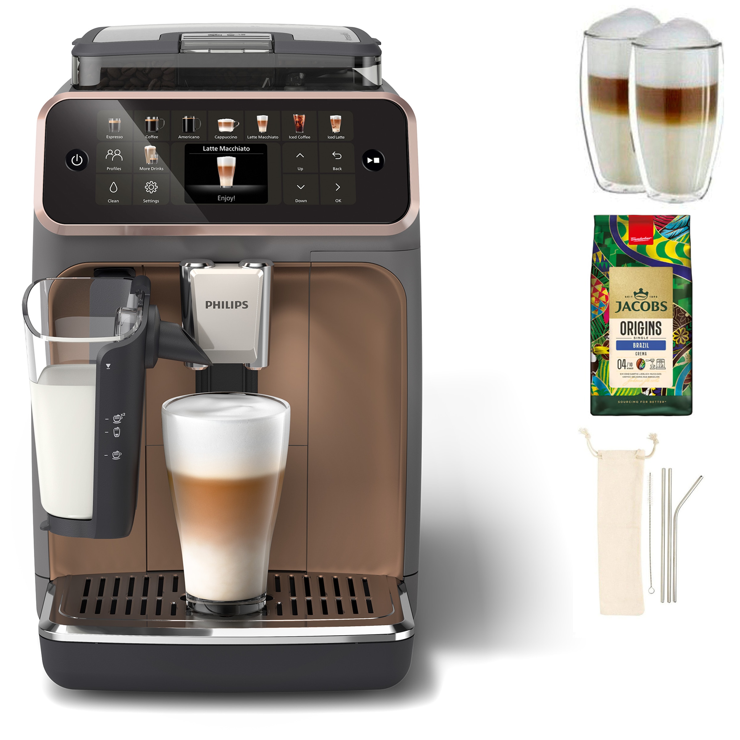 Philips Kaffeevollautomat "EP5544/80 5500 Series, 20 Kaffeespezialitäten (heiß oder eisgekühlt)," LatteGo-Milchsystem, SilentBrew Technologie