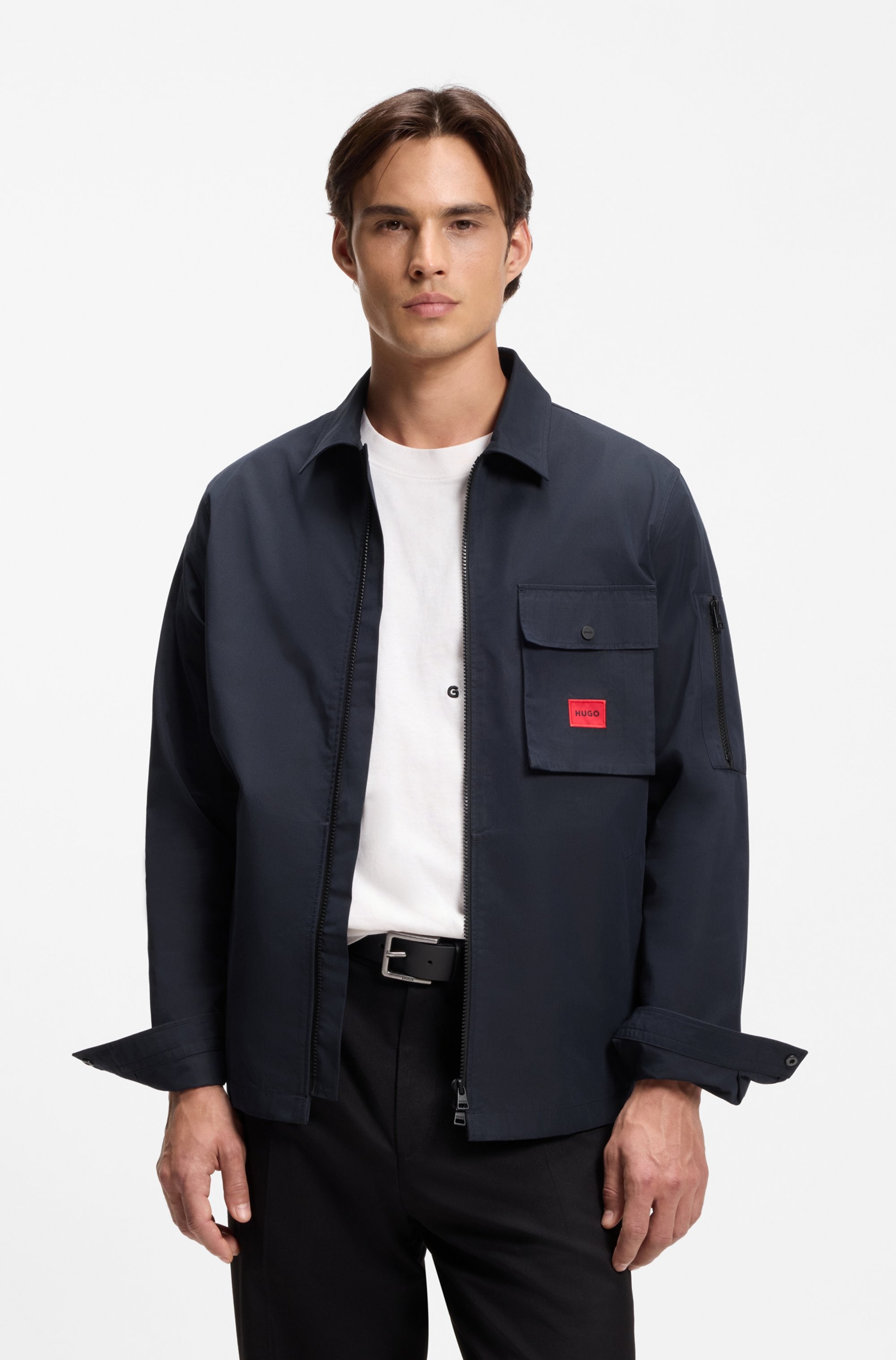 HUGO Langarmhemd "Emmond" Oversize Fit, 2-Wege-Zipper, Baumwoll-Mix