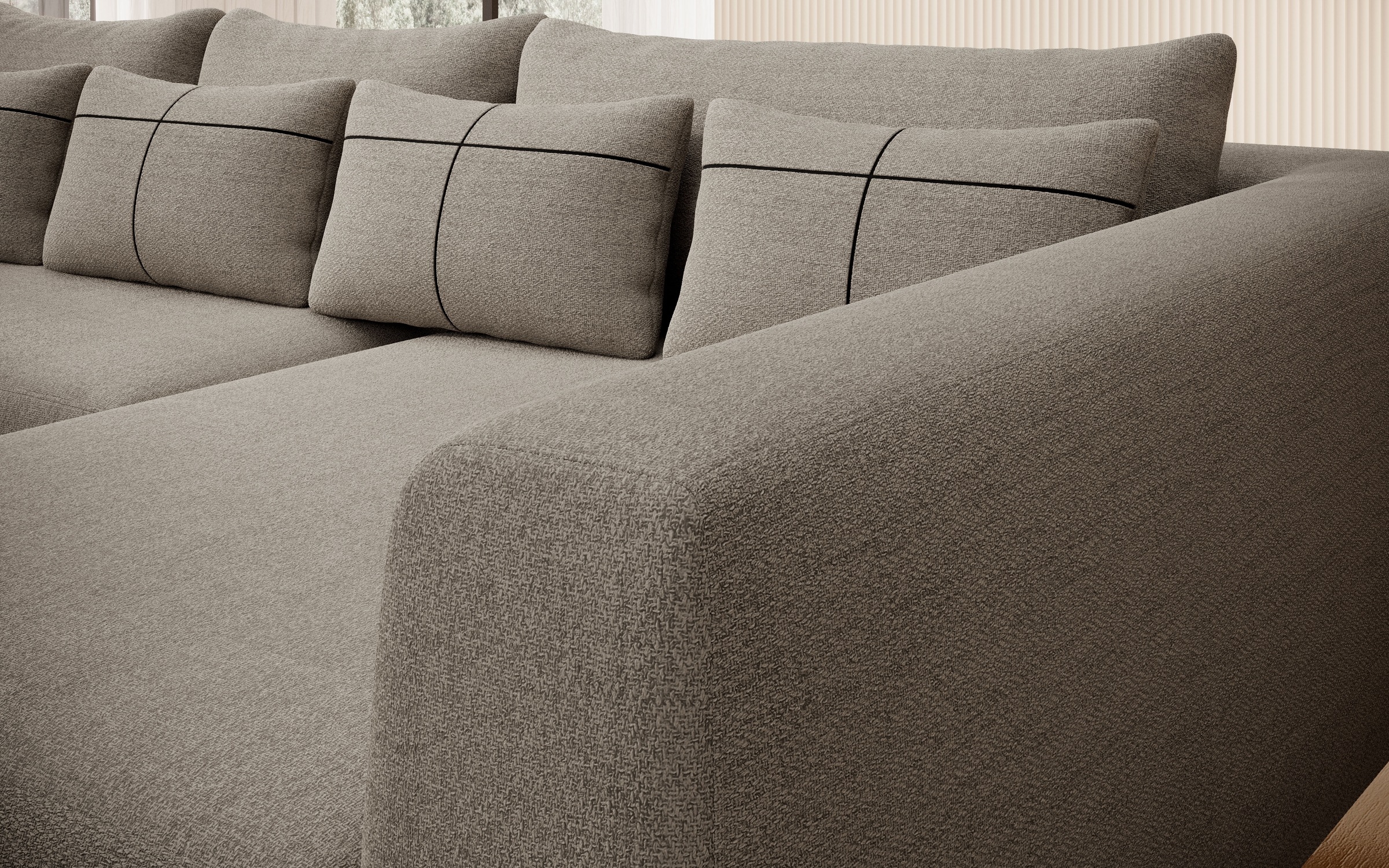 INOSIGN Ecksofa »Cross, mit softem Sitz, L-Form, wendbare Zierkissen, Breite 284 cm«, Couch mit vielen Kissen, stylische Kreuznaht, elegante Metallfüße