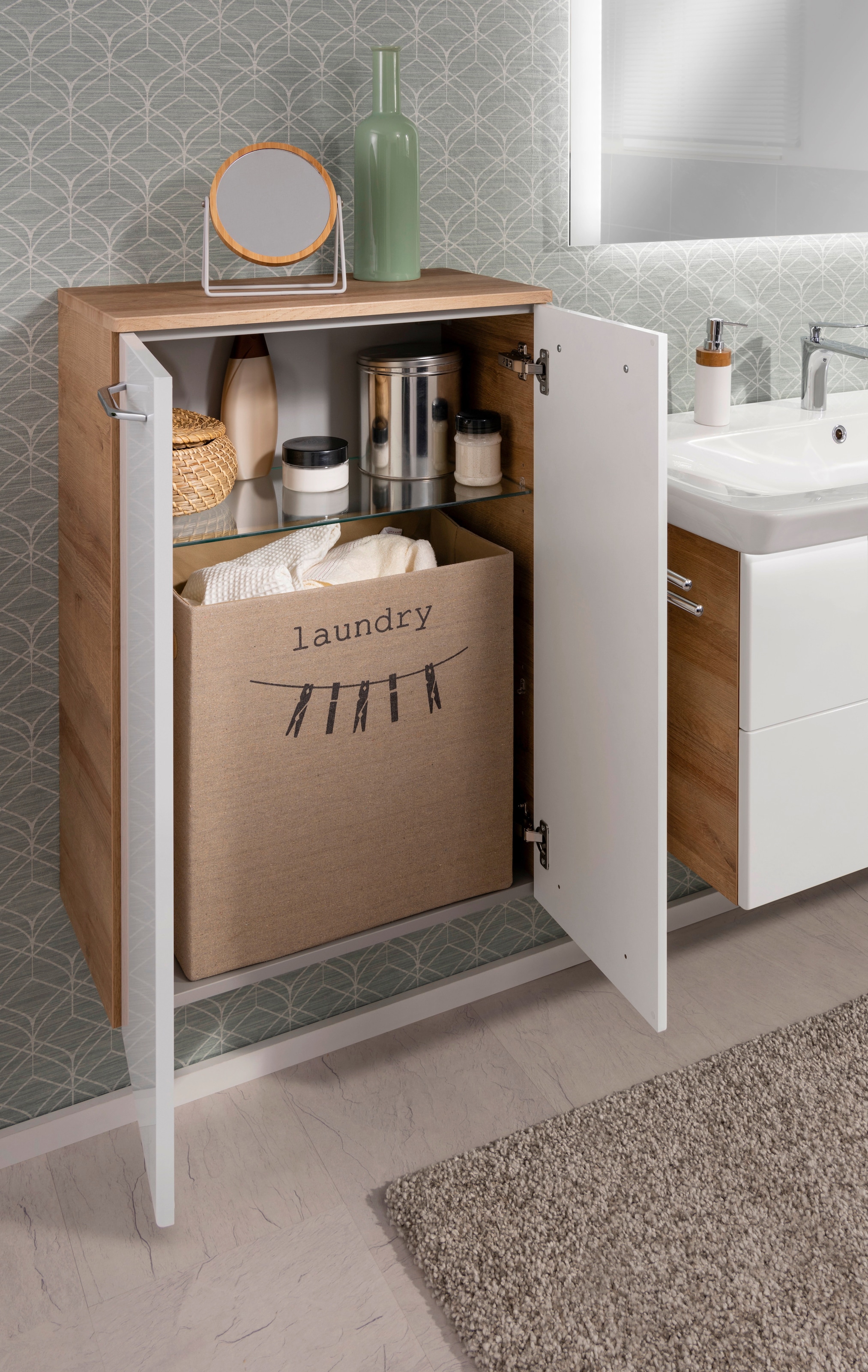 FACKELMANN Wäschebox, (1 St.), Beige mit Aufdruck