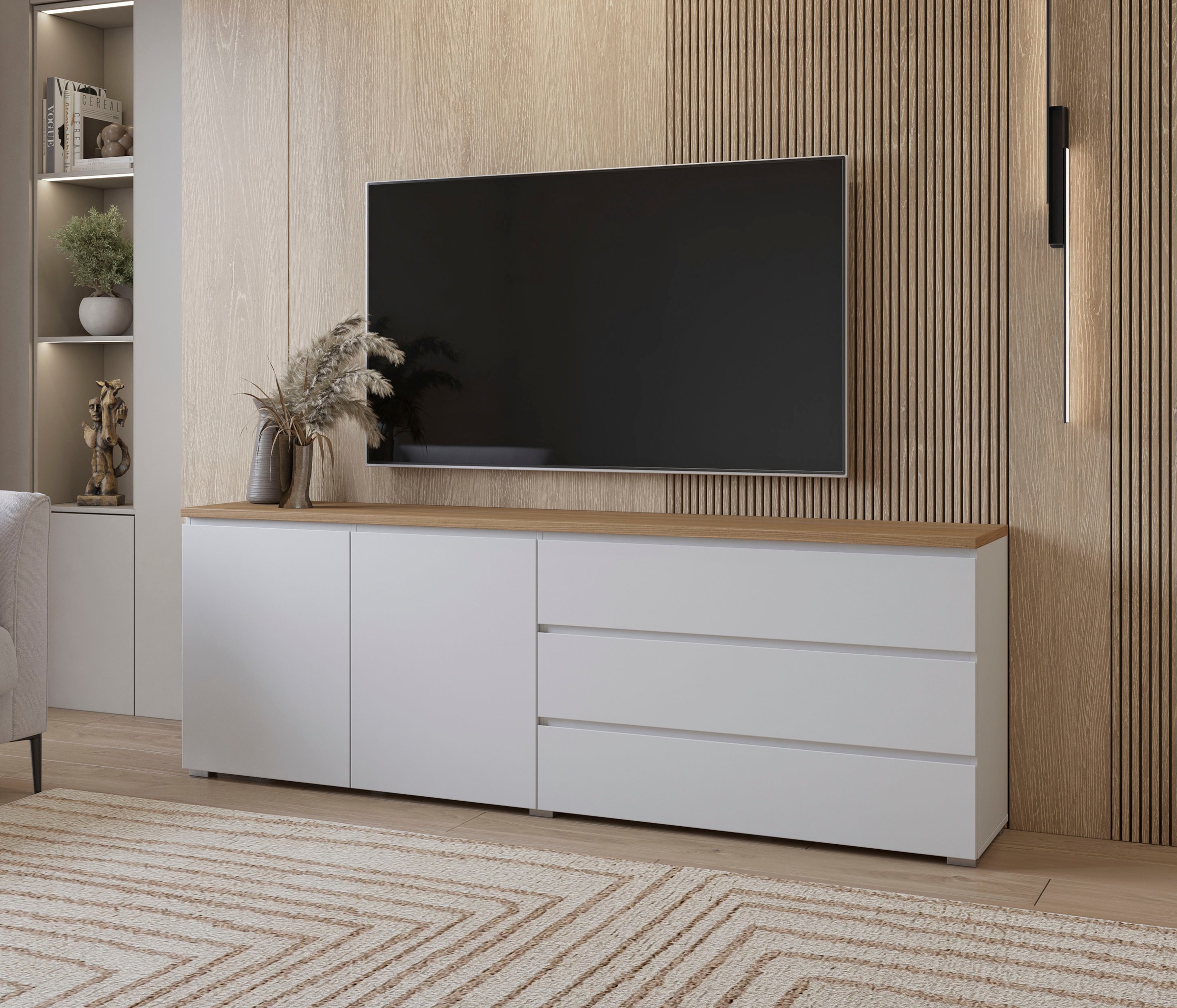 INOSIGN Sideboard »Modo, Breite 200 cm, moderne grifflose Kommode 2Türen/3 SK«, Schubladenkommode mit viel Stauraum, Einlegeböden verstellbar
