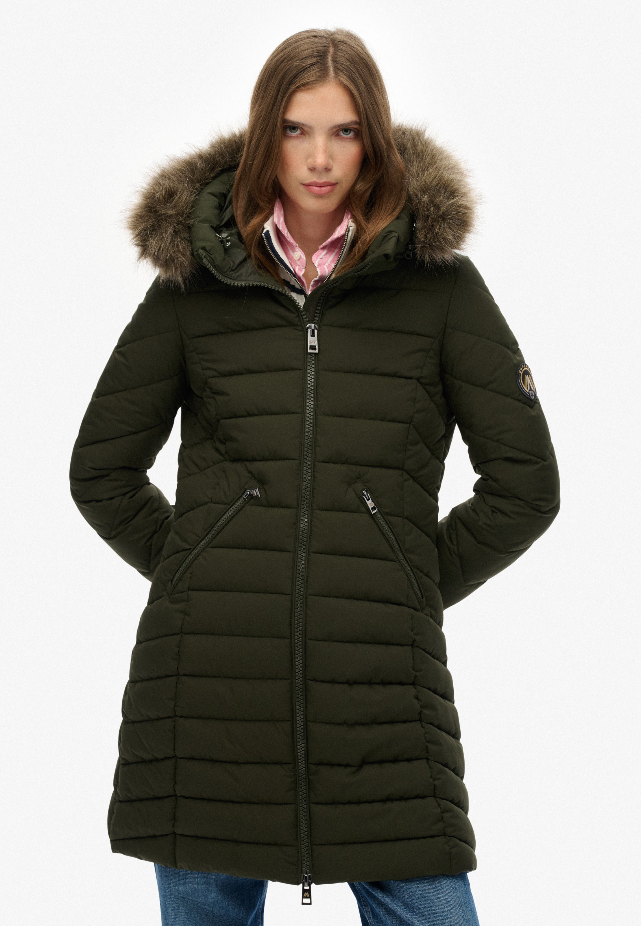 Superdry Steppjacke "FUJI FAUX FUR HOOD MID LENGTH", mit Kapuze günstig online kaufen