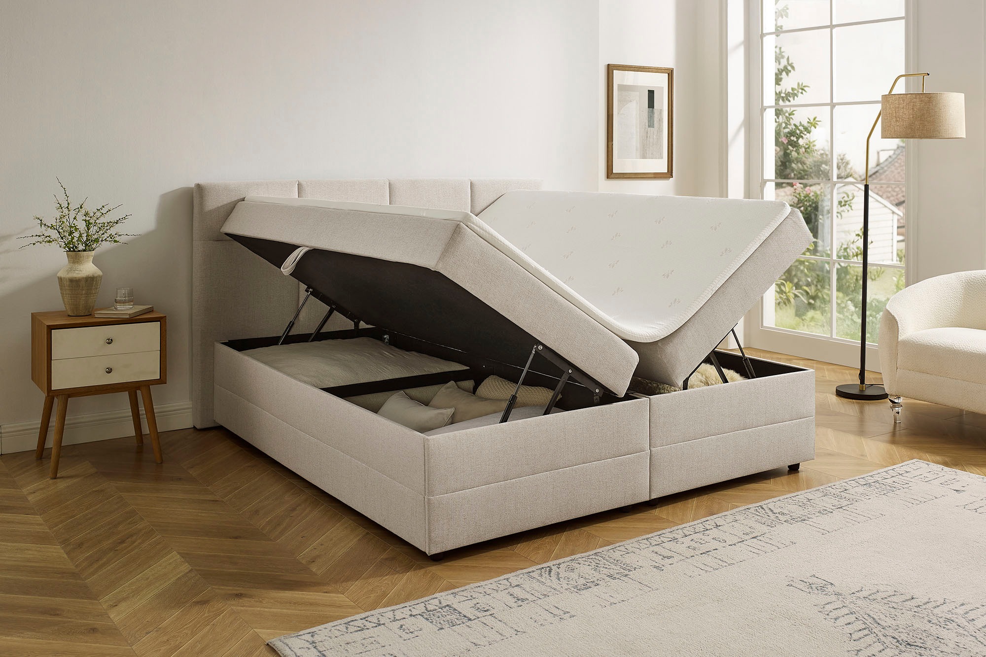 INOSIGN Boxbett »Fillmore inkl. Bettkasten, Liegefläche 180x200 cm, in Boxspring-Optik«, inkl. Topper, erhältlich in verschiedenen Farben