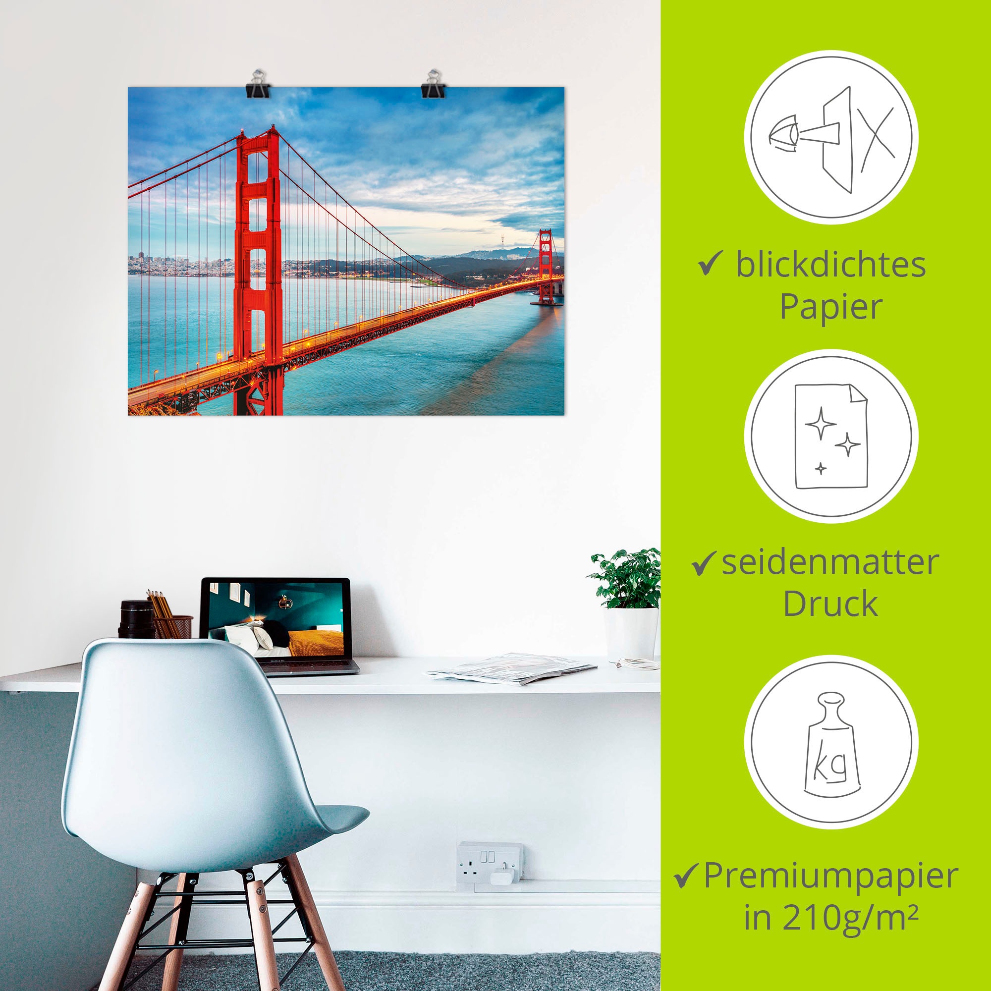 Artland Wandbild »Golden Gate Bridge«, Brücken, (1 St.), als Alubild, Outdoorbild, Leinwandbild, Poster, Wandaufkleber