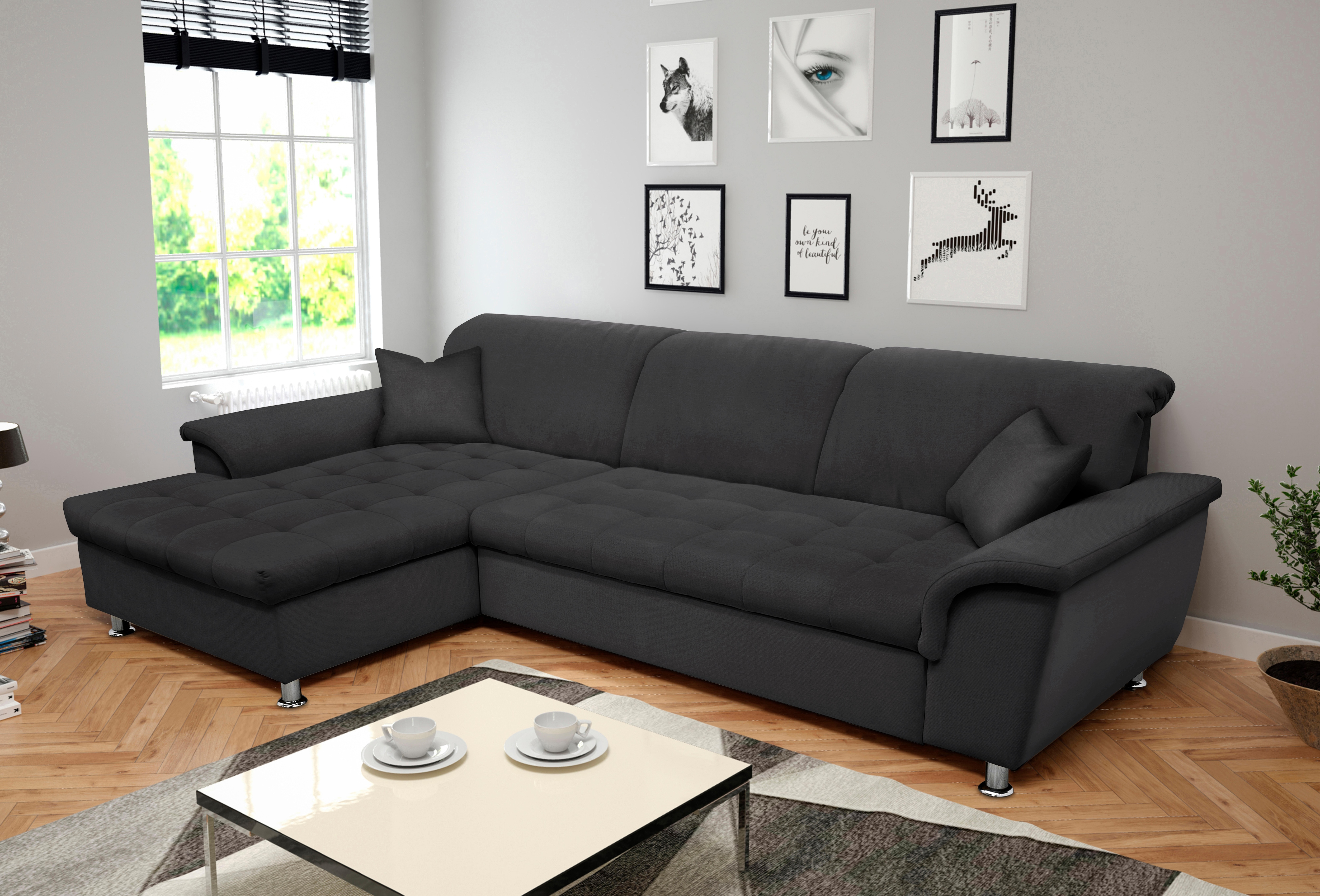 DOMO collection Ecksofa "FRANZI 278x170x81 cm, Steppung im Sitzbereich, L-Form" ohne Funktion, Flachgewebe, graphite