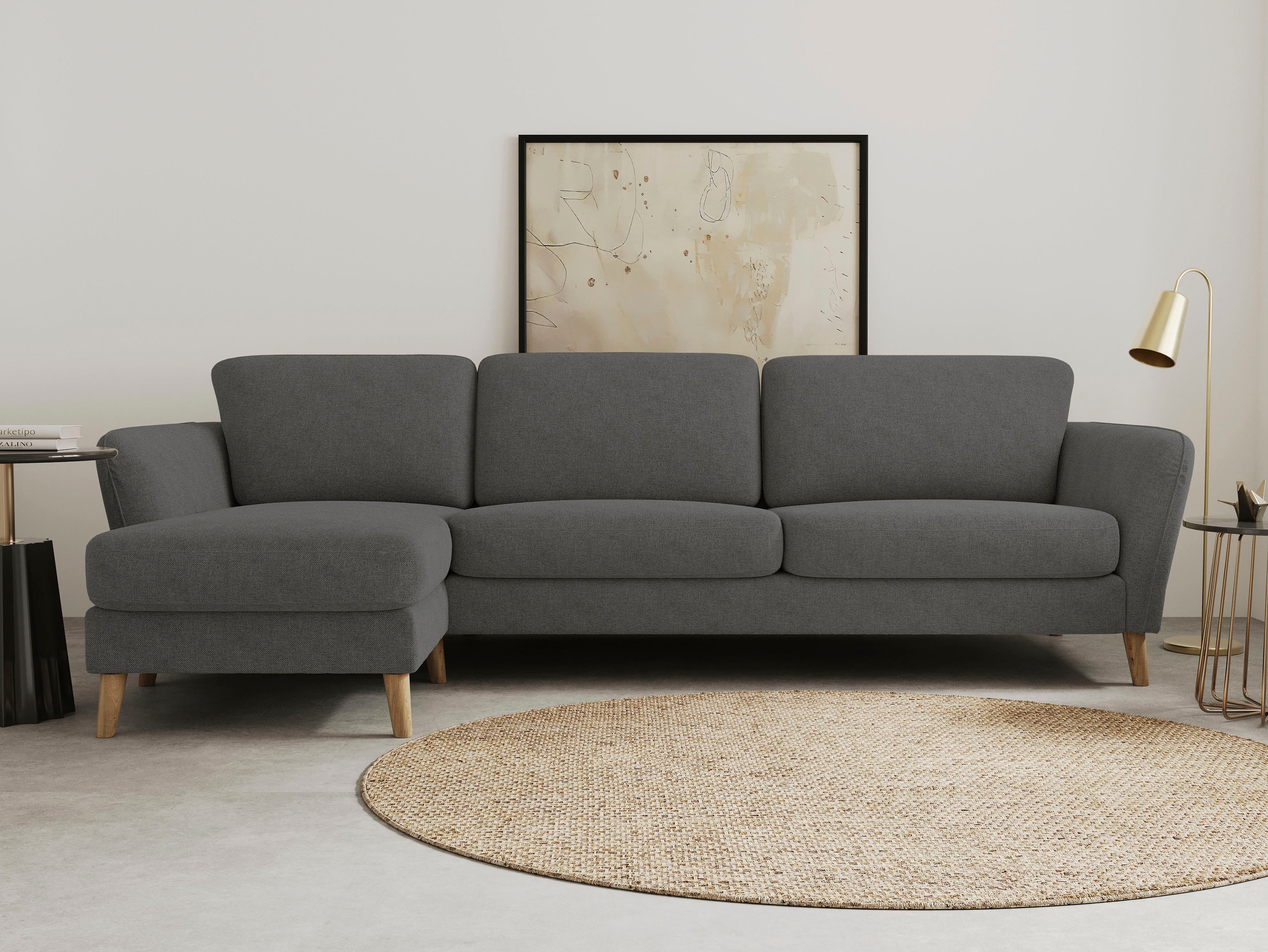 OTTO home Ecksofa "MARSEILLE (279/152cm),L-Form, Rec. rechts/links, verschiedene Bezüge" Massivholzbeine Eiche, Landhausstil, Wellenunterfederung
