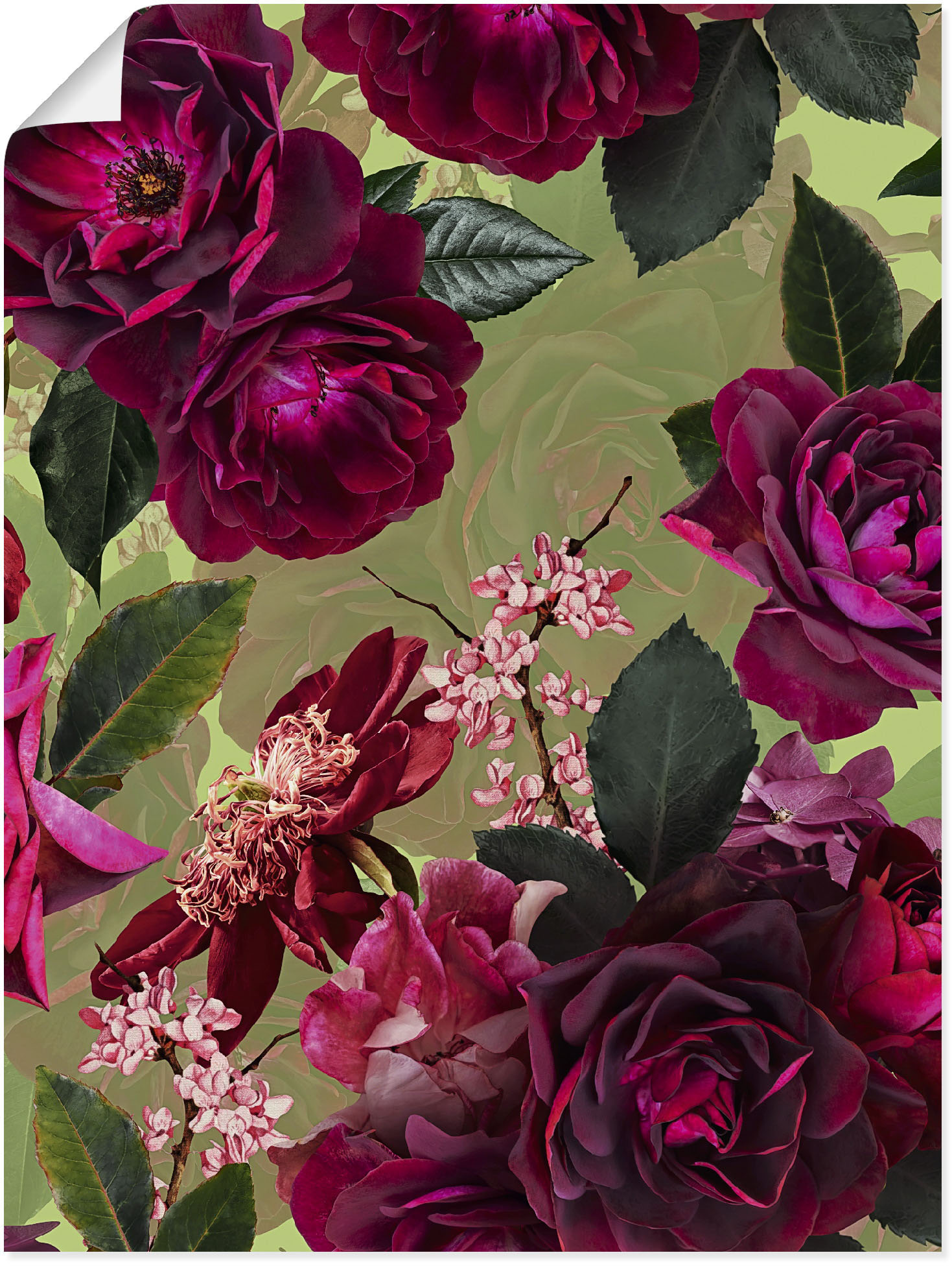 Artland Poster "Dunkle Rosen auf Grün" Blumenbilder 1 Stk. tlg. ohne Rahmen