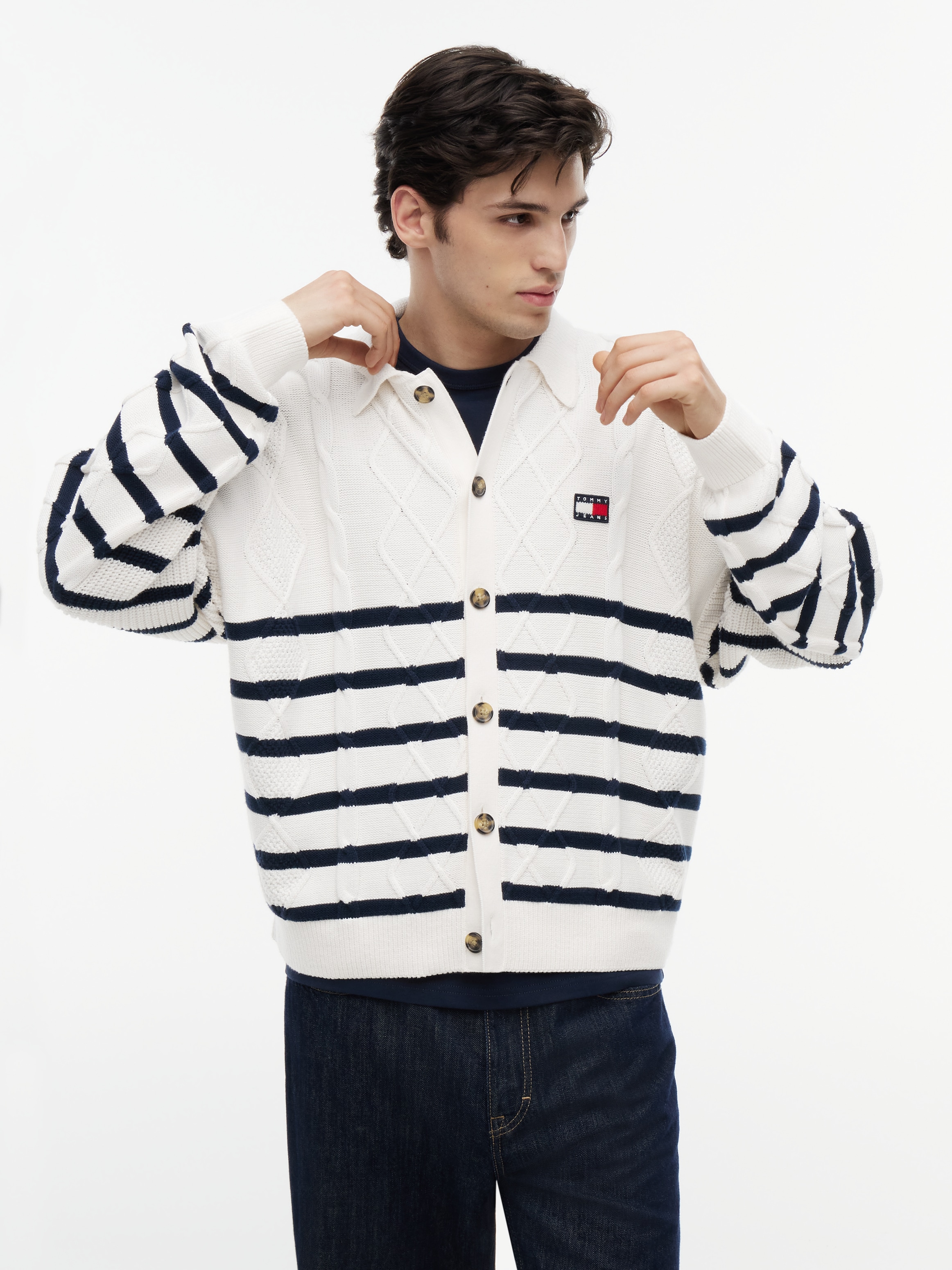 Tommy Jeans Cardigan "RELAXED STRIPE CABLE BUTTONUP" Relaxed fit mit Zopfstrickmuster
