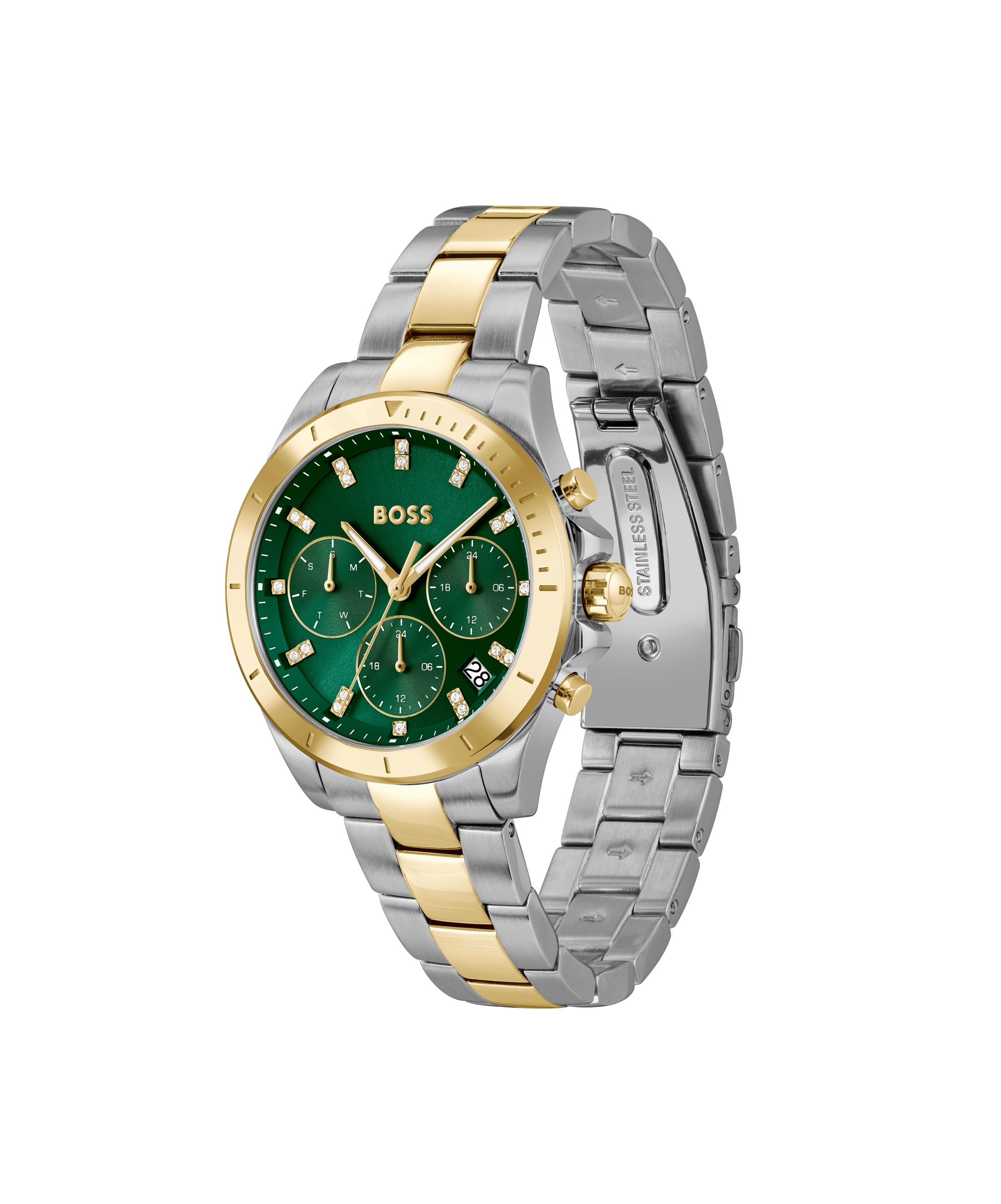 BOSS Multifunktionsuhr »ALLEY«, Quarzuhr, Armbanduhr, Damenuhr, Edelstahlarmband, analog, Tag