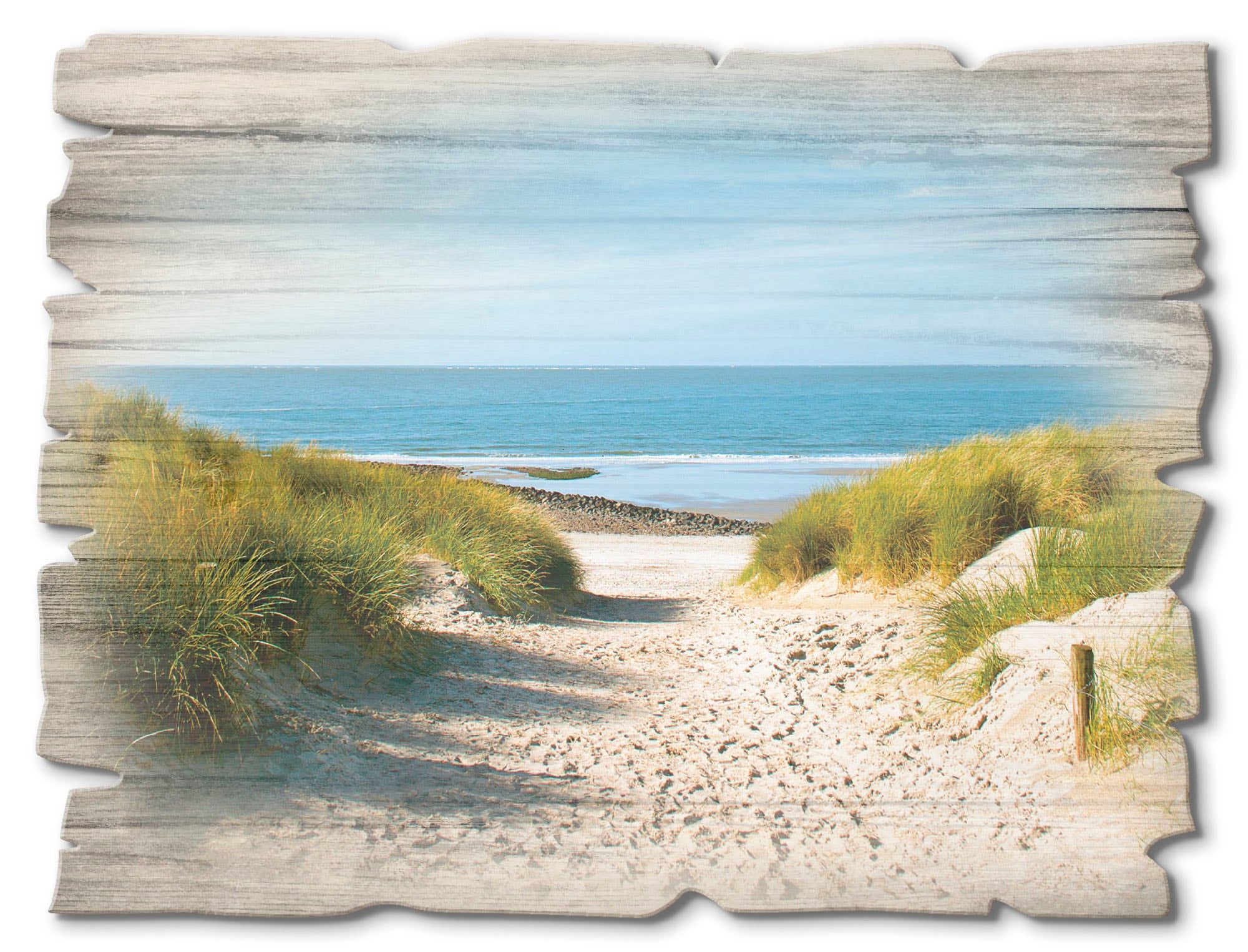 Artland Holzbild "Strand mit Sanddünen und Weg zur See", Strand, (1 St.)