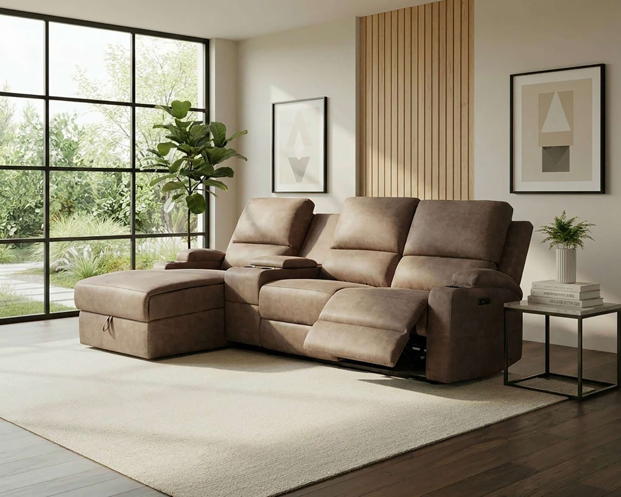 OTTO home Ecksofa "NAPORI Microfaser, Multimediasofa, 3er Kinosessel XXL, L-Form" Kinosofa, manuelle o. elektr. Relaxfunktion, Staufach, Getränkehalter