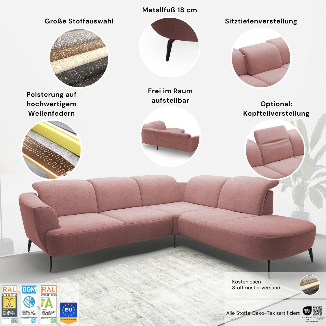sit&more Ecksofa »Zoe«, ink.Sitztiefenverstellung, wahlweise mit Kopfteilverstellung