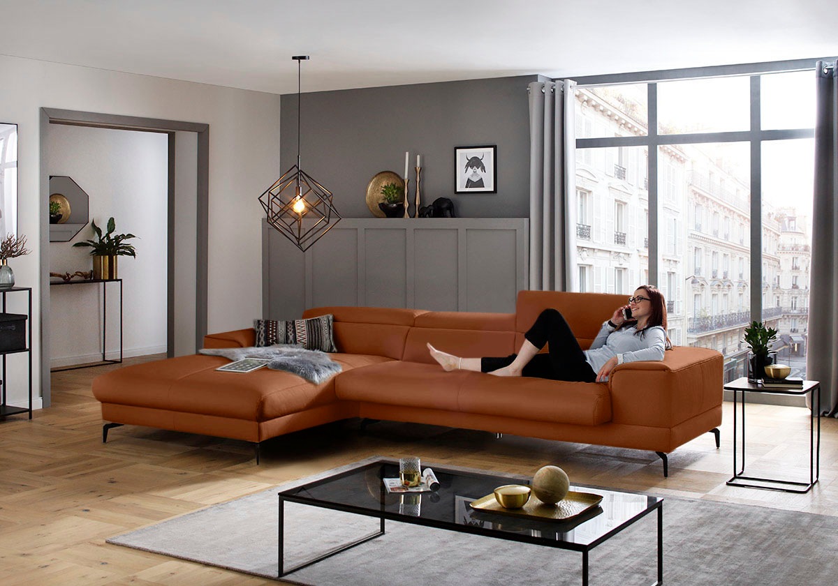 W.SCHILLIG Ecksofa »piedroo, Designsofa mit tollem Sitzkomfort, bequem, L-Form«, Kopfteilverstellung, wahlweise mit Sitztiefenverstellung, Breite 343cm