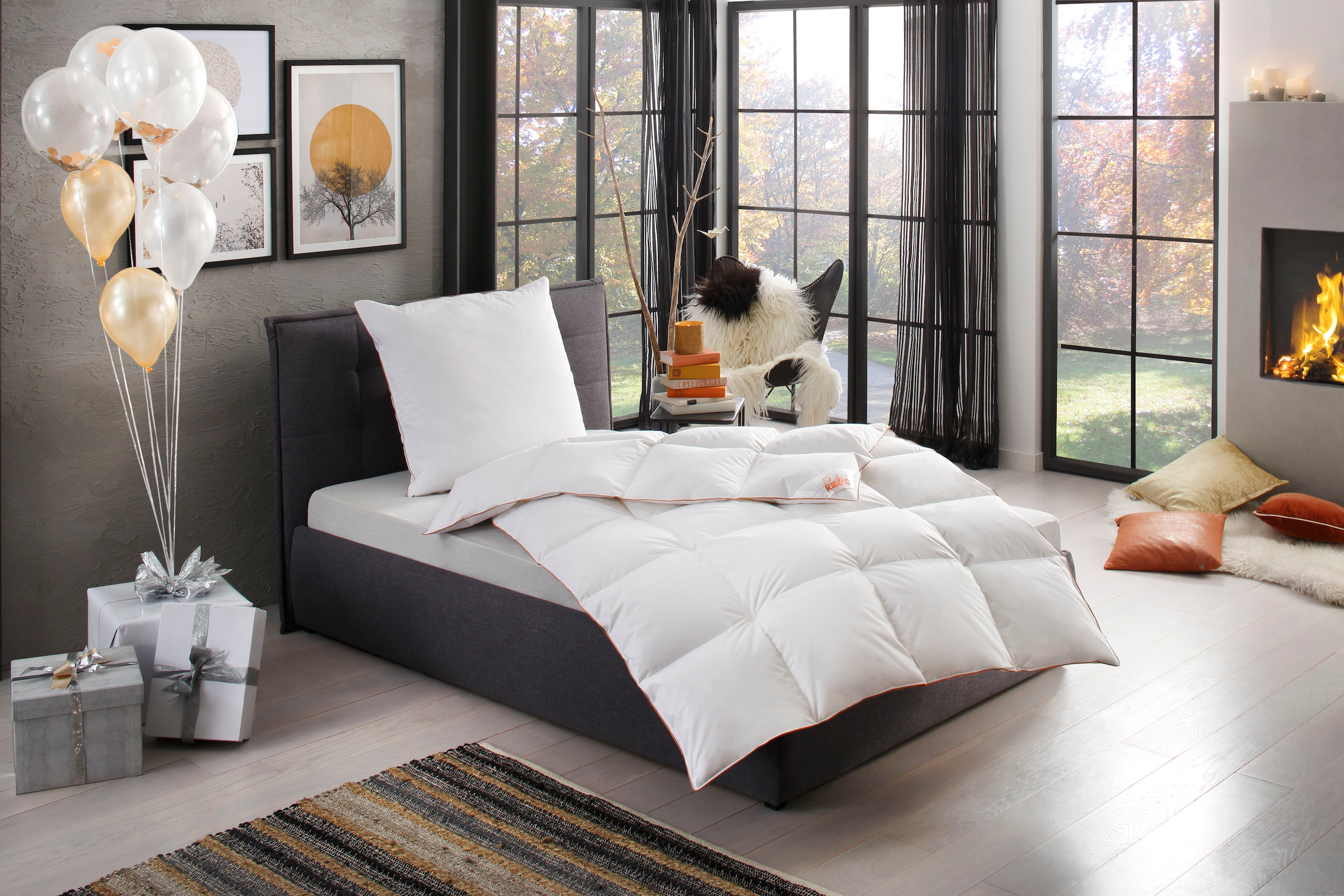RIBECO Daunenbettdecke + Kopfkissen "Ella" Set (Daunendecke + Kissen) zum Top-Preis