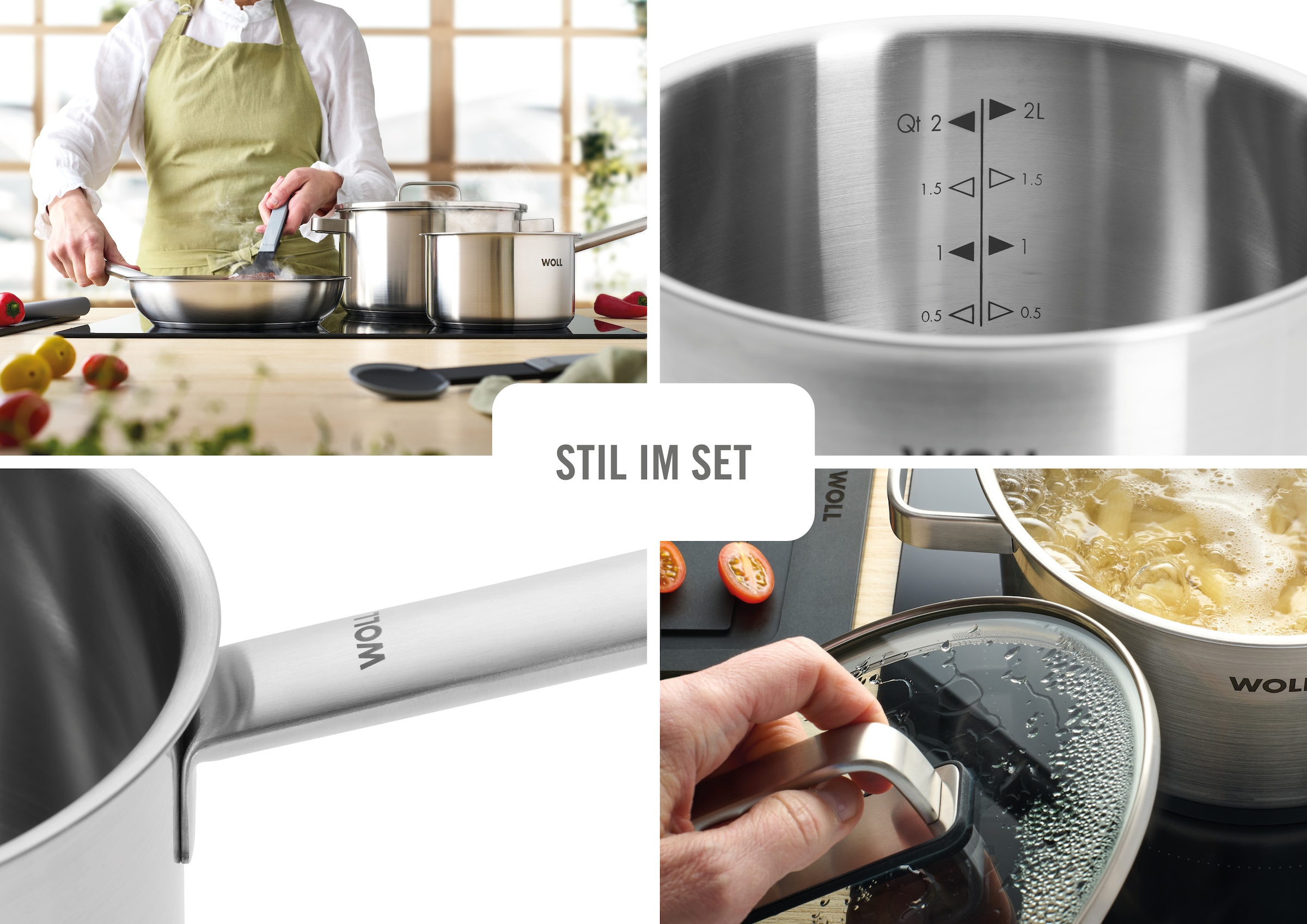 WOLL Topf-Set »Steel«, Edelstahl, (Set, 5 tlg.), Hochwertiger, korrosionsbeständiger Edelstahl