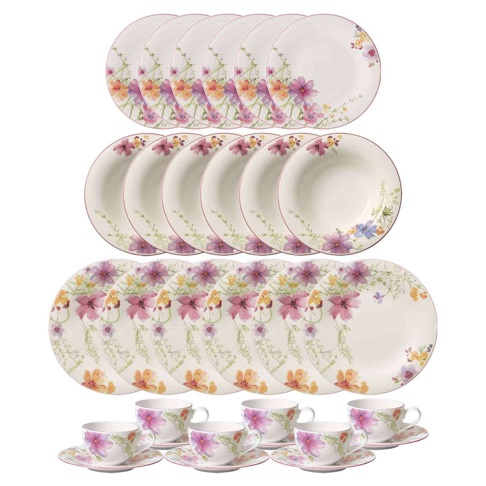 VILLEROY & BOCH Geschirr-Set "Geschirr-Set Mariefleur Basic 30er Set bunt", 30, bunt, Geschirr-Sets, Spülmaschinengeeignet, Mikrowellenfest