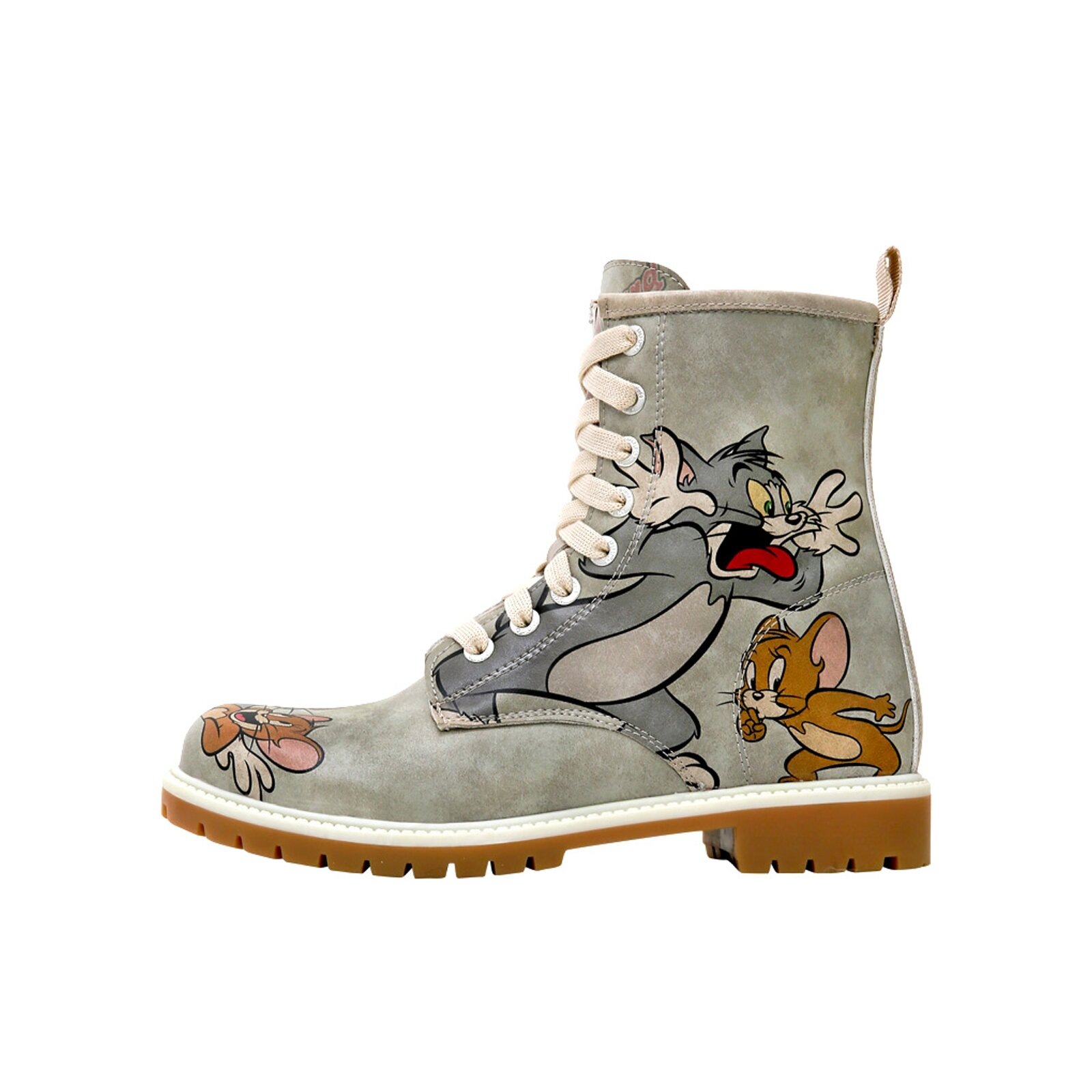 DOGO Damen Schnürboots "Wb Longe Boots Schnürstiefel Double Trouble Damen Stiefeletten", Gr. 39grau, Lederimitat, Schuhe, Handgefertigt