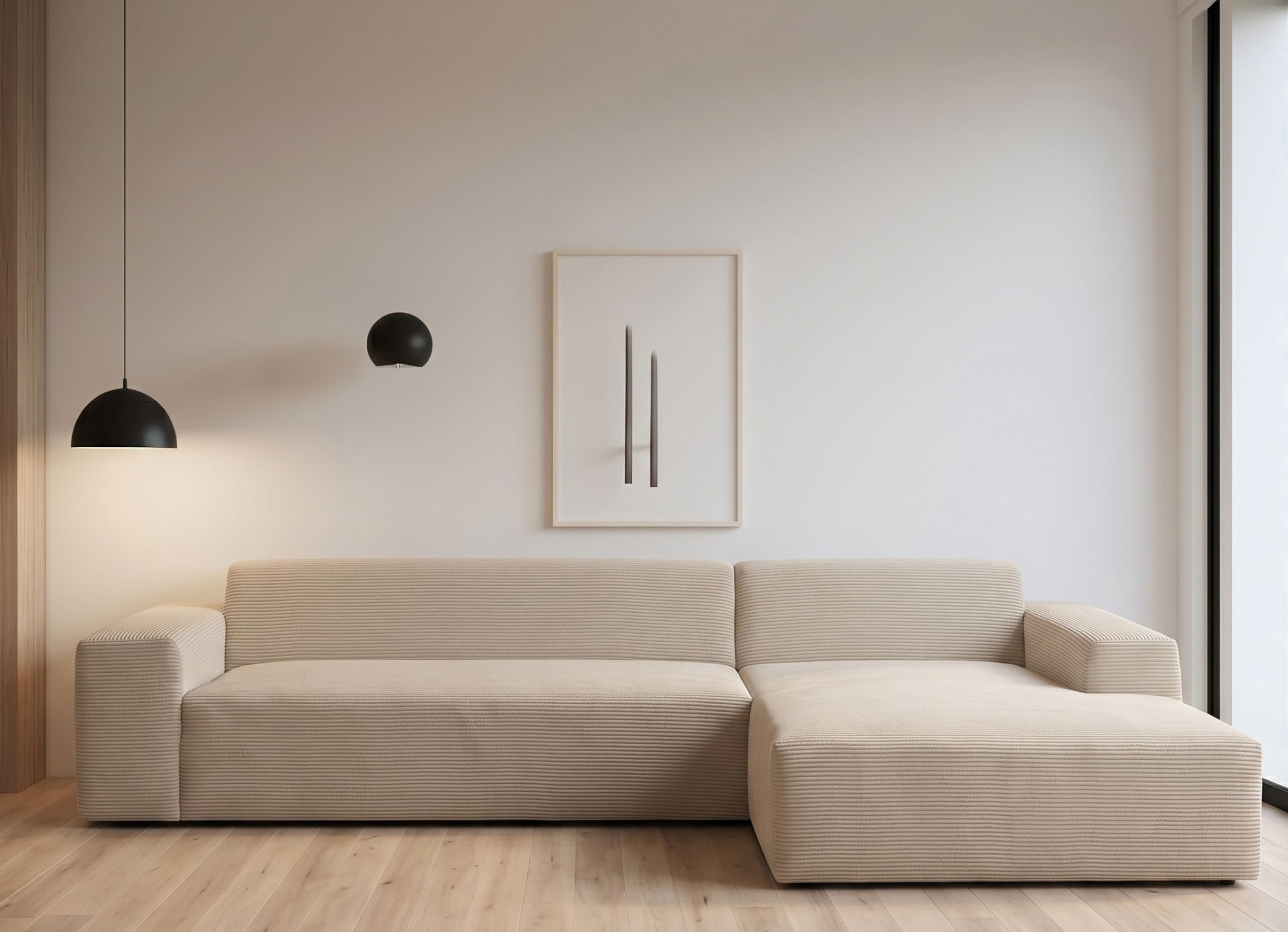 WERK2 Ecksofa "Zeus-XL 311 cm breit, bequemes Mega-Sofa in L-Form, große Sitztiefe" Curvy-trend Cord Big-Sofa mit 210 cm XXL-Ottomane für 2 Personen