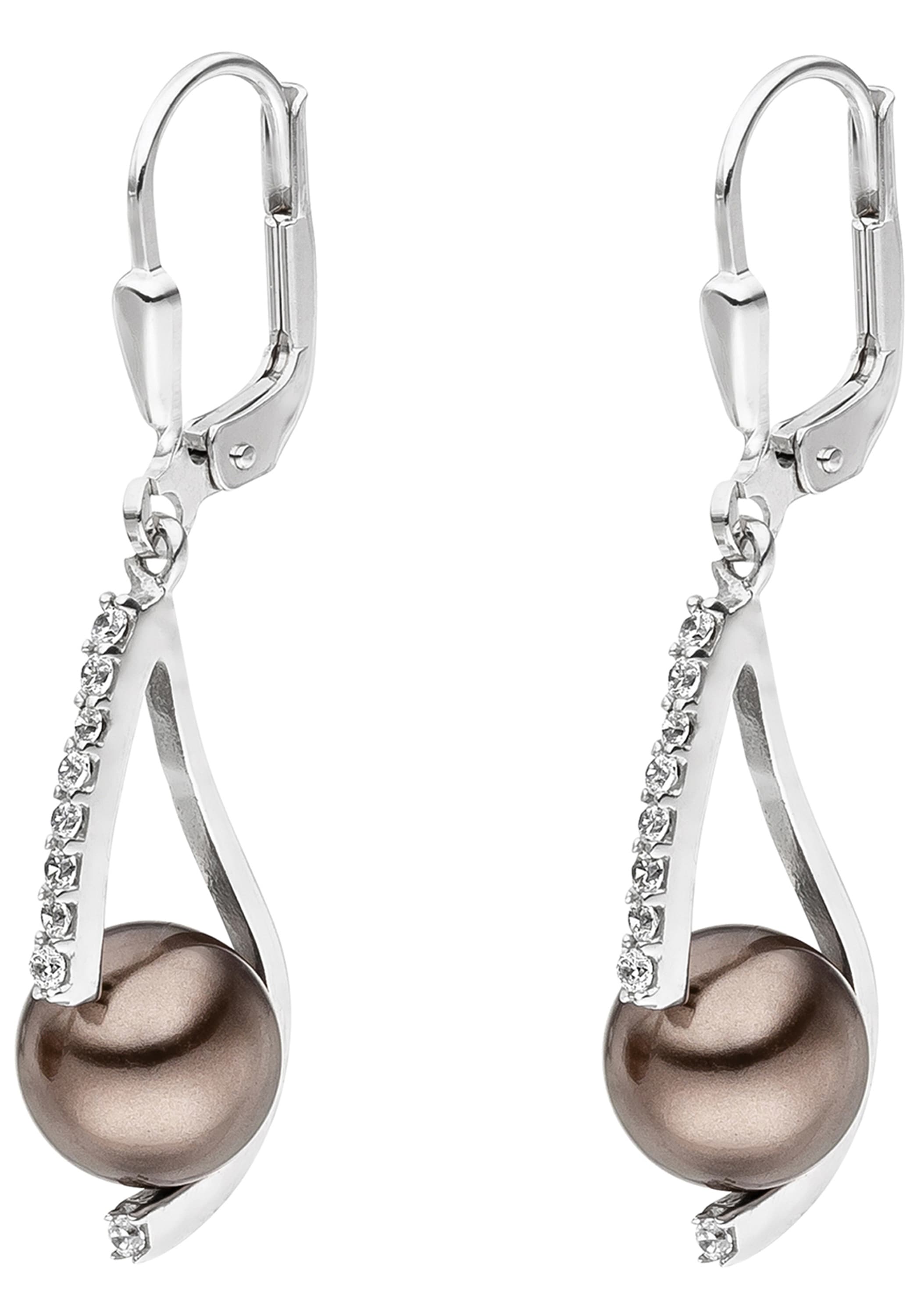 JOBO Perlenohrringe 925 Silber mit synthetischen Perlen und Zirkonia
