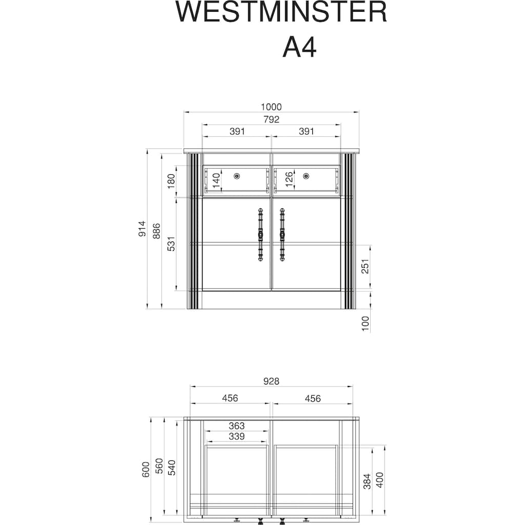 Home affaire Unterschrank »Westminster«, im romantischen Landhausstil, Breite 100 cm