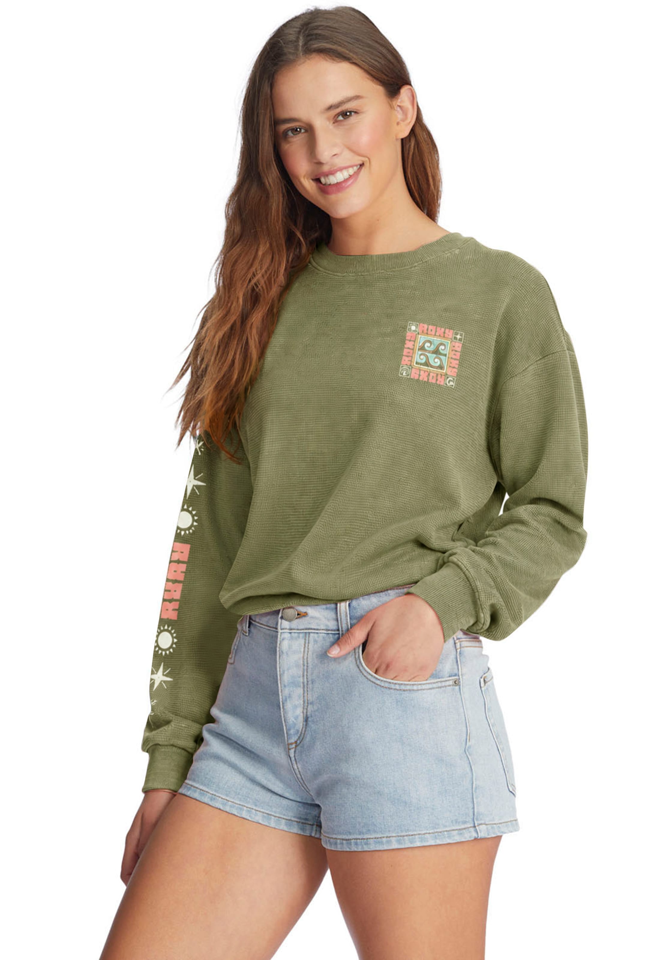 Roxy Sweatshirt »EAST SIDE MIDWEIGHT LS«, Langarm-Design, mit Rundhalsausschnitt, aus angerauter Sweatware
