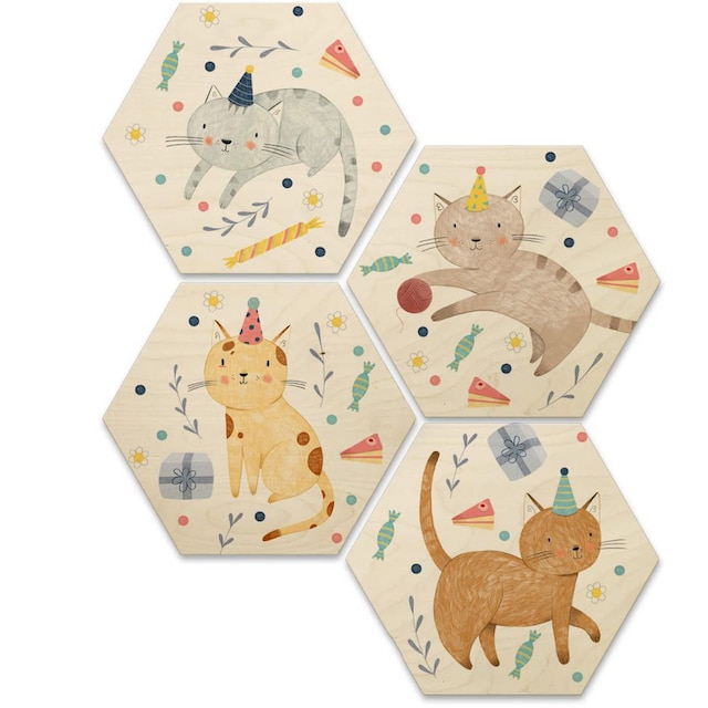 Wall-Art Mehrteilige Bilder »Katzengeburtstag Kinderzimmer«, (Set, 4 St.)  bestellen | BAUR