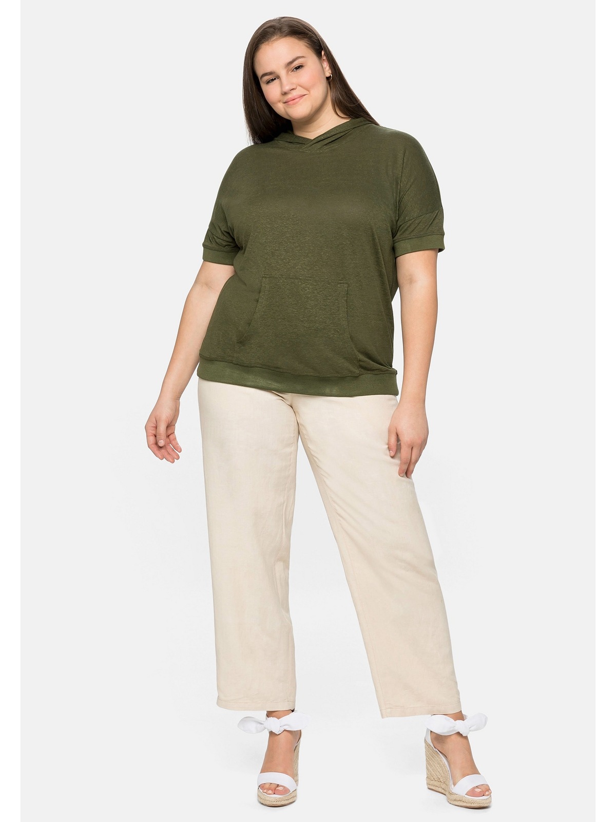 Sheego im T-Shirt mit bestellen Kapuze, »Große Leinen-Baumwoll-Mix BAUR | Größen«, für