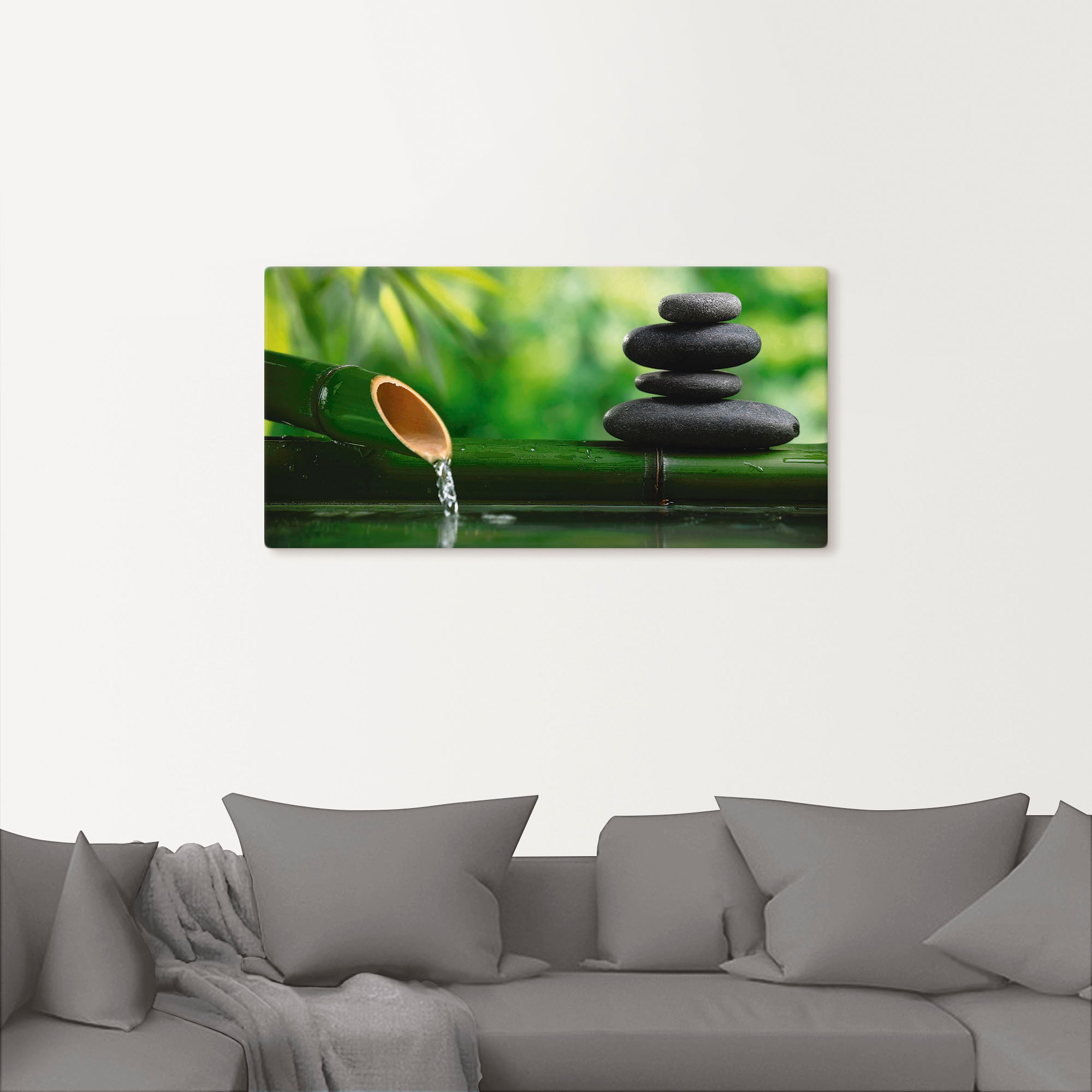 Artland Wandbild »Bambusbrunnen und Zen-Stein«, Zen, (1 St.), als Alubild, Outdoorbild, Leinwandbild, Poster, Wandaufkleber