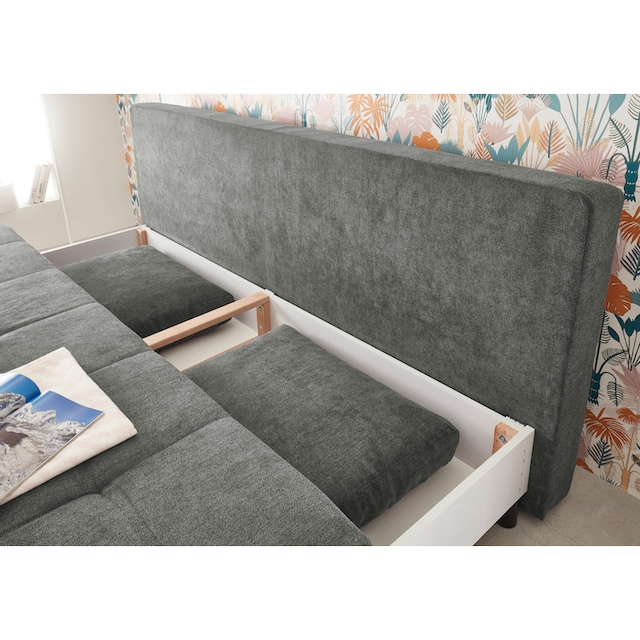 ED EXCITING Bettkasten, Bettfunktion DESIGN Schlafsofa | BAUR bestellen Armlehnkissen sowie »Mila«, und Rücken- mit und