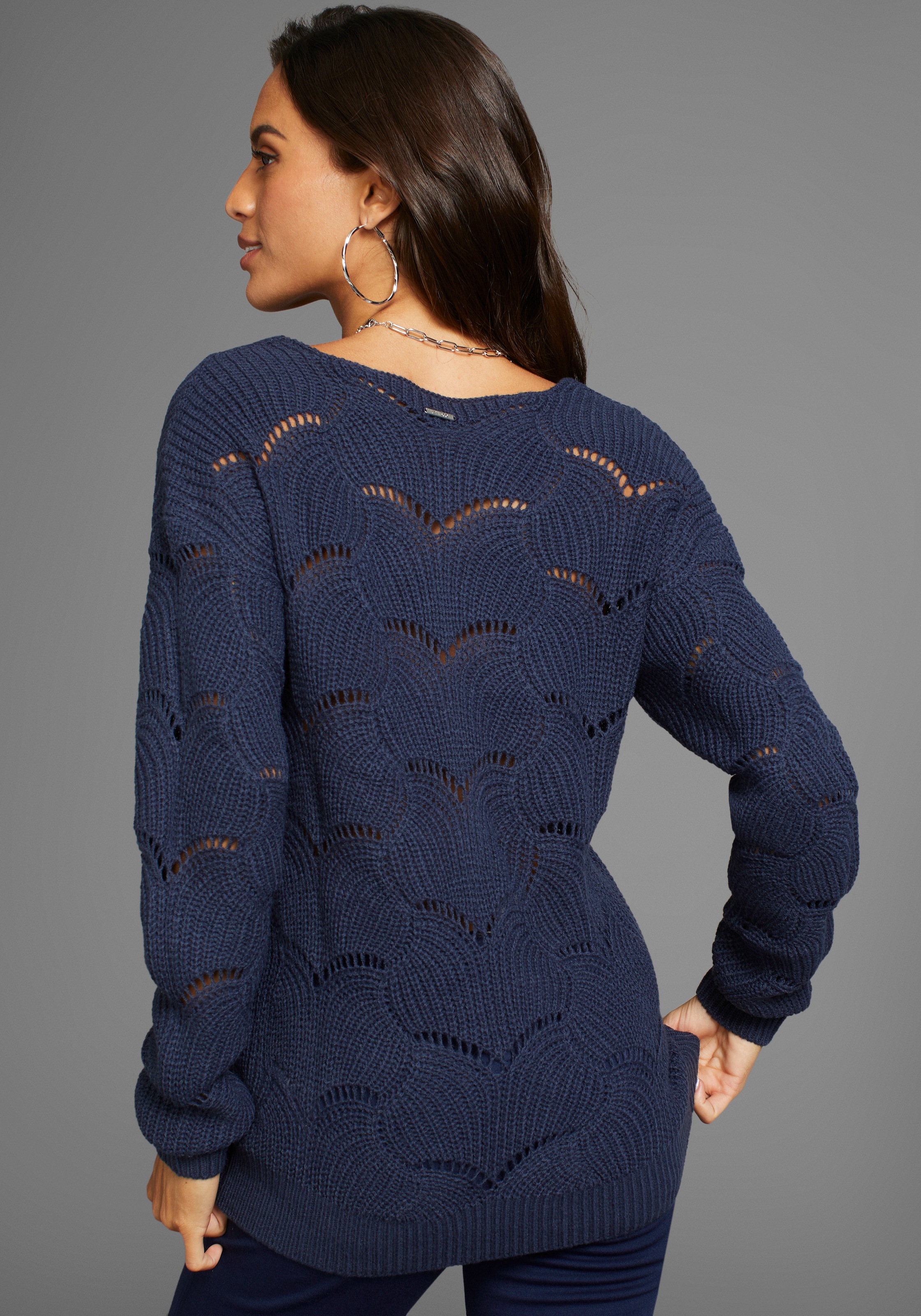 Thumbnail - Laura Scott Strickpullover, softer Übergangsstrick mit V-neck und trendy Ajourmuster