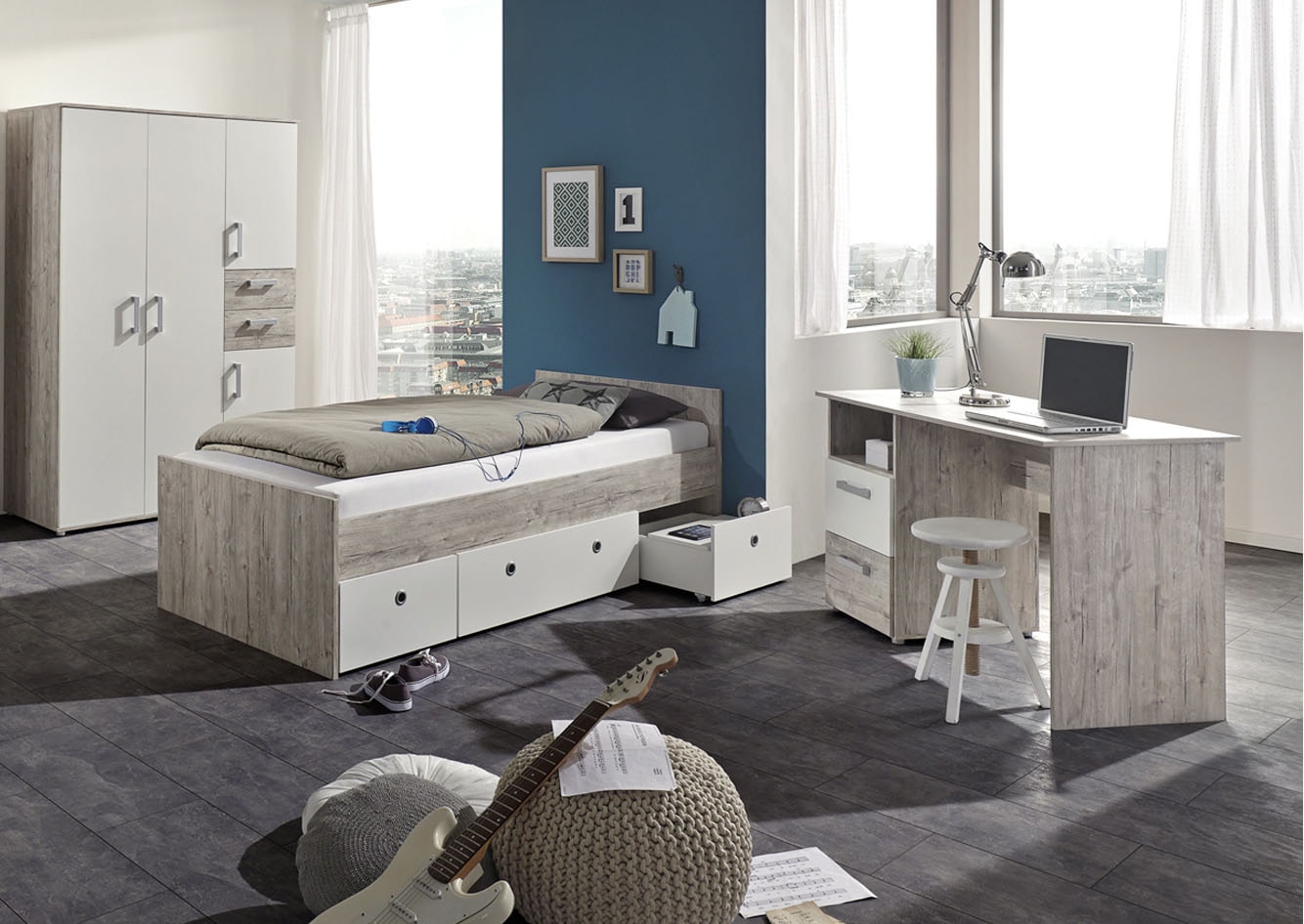 arthur berndt Jugendzimmer-Set »Jugendzimmer-Set »Bente« 3-teilig«, (3 tlg.), Eiche-Sand/Weiß Nachbildung
