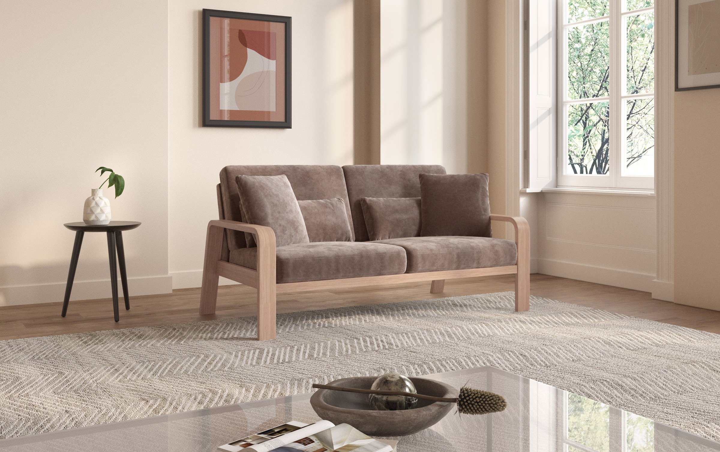 sit&more 2,5-Sitzer »Kolding«, Armlehnen aus Buchenholz in natur, verschiedene Bezüge und Farben
