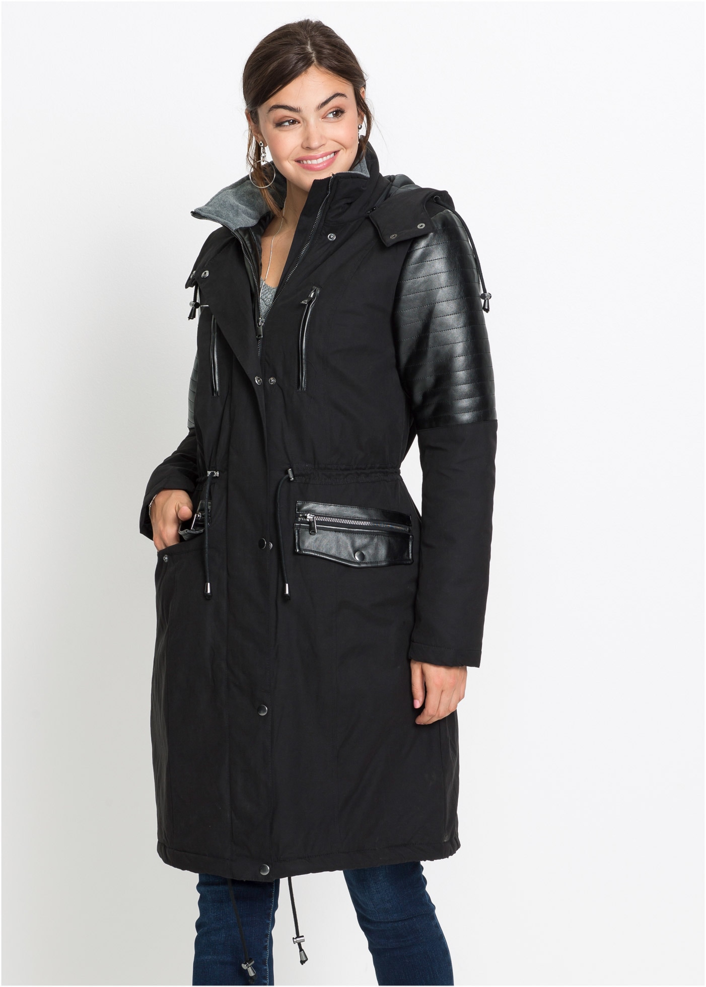 bonprix Langjacke mit Kapuze Winterjacke mit Kapuze als Long-Parka mit Lede günstig online kaufen